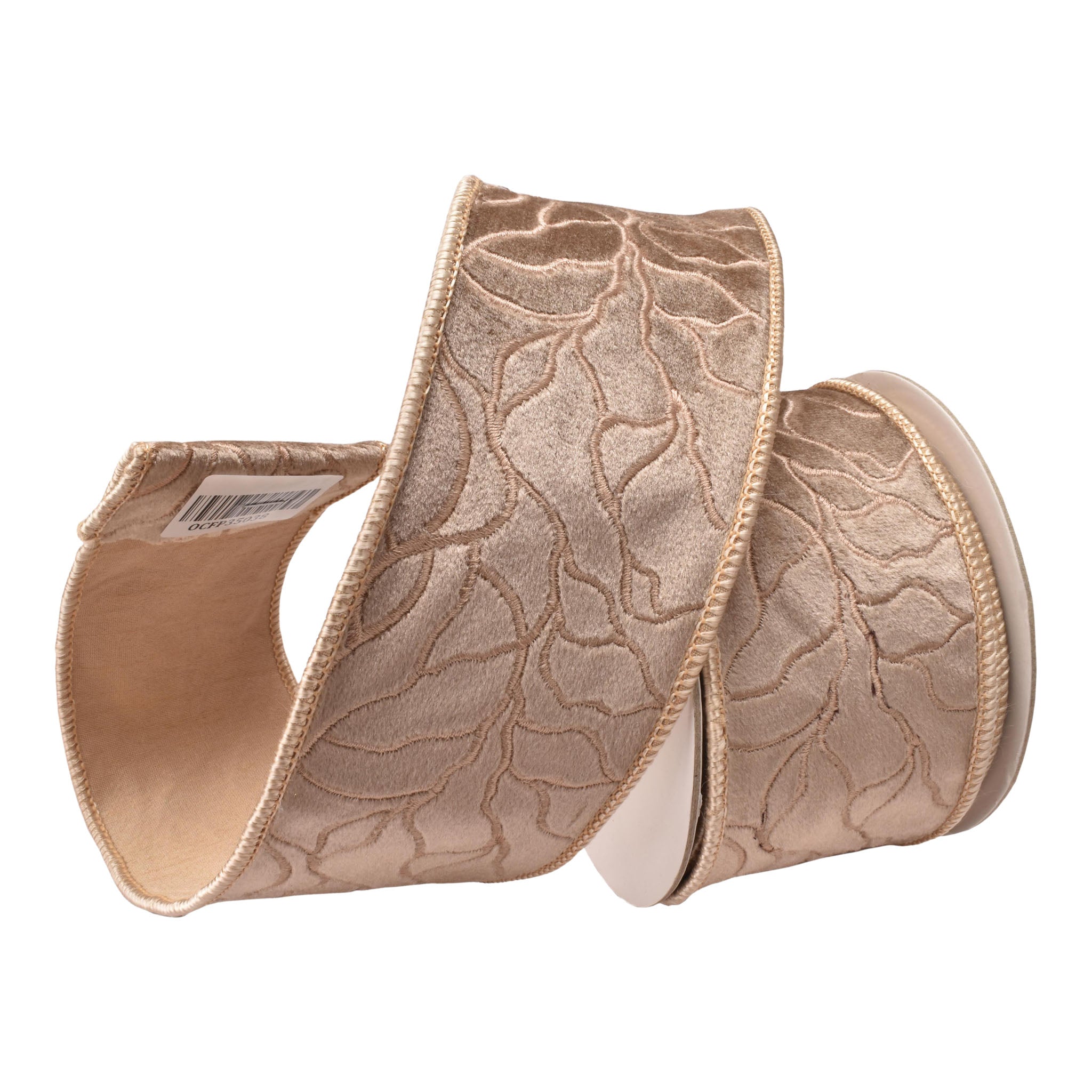 64mm Taupe Leaf Ribbon 9.14 Mts L - Seasonal Decor