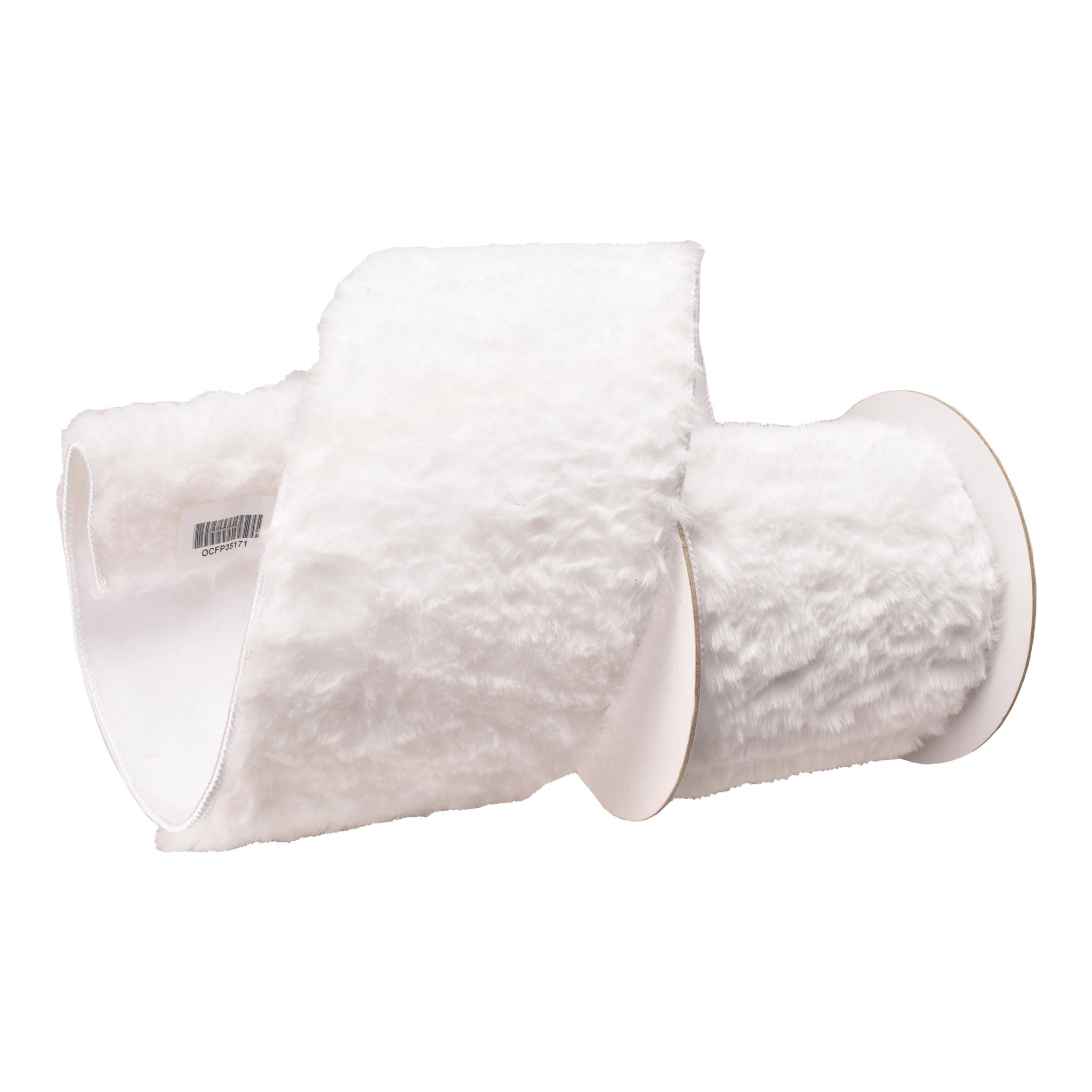 100mm White Faux Fur Ribbon 9.14 Mts L - Seasonal Decor