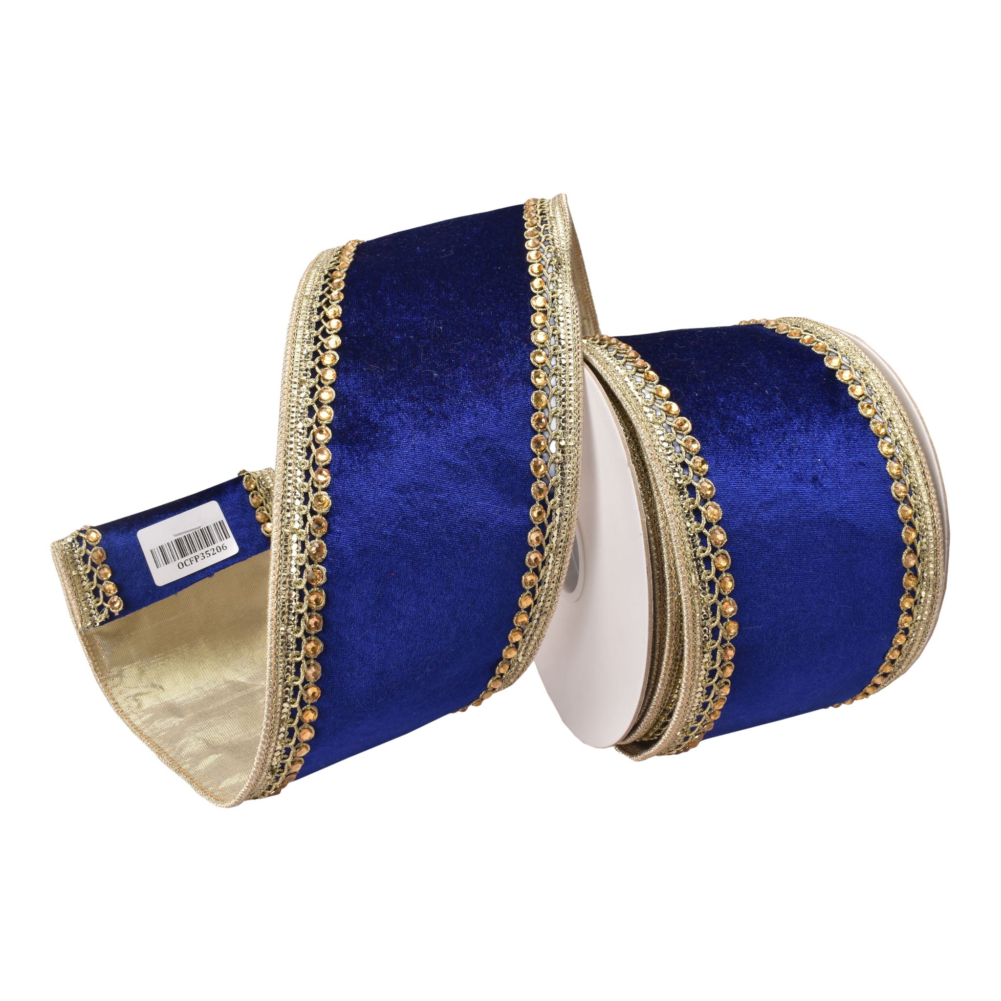 100mm Blue Gold Edge Ribbon 9.14 Mts L - Seasonal Decor