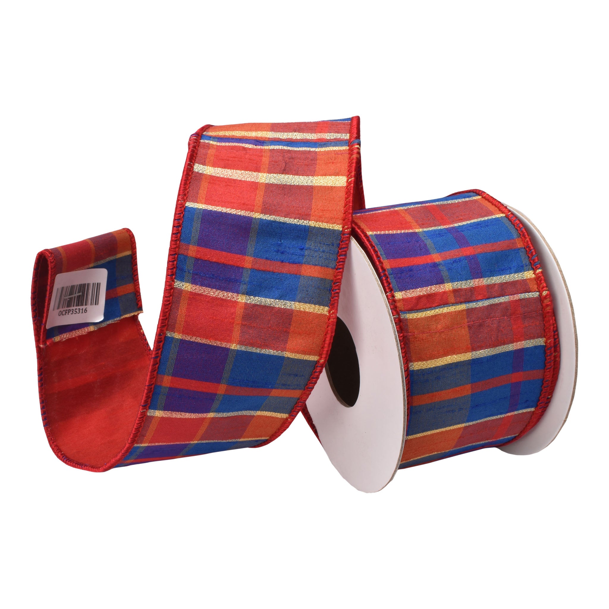 64mm Red Blue Tartan Ribbon 9.14 Mts L - Seasonal Decor