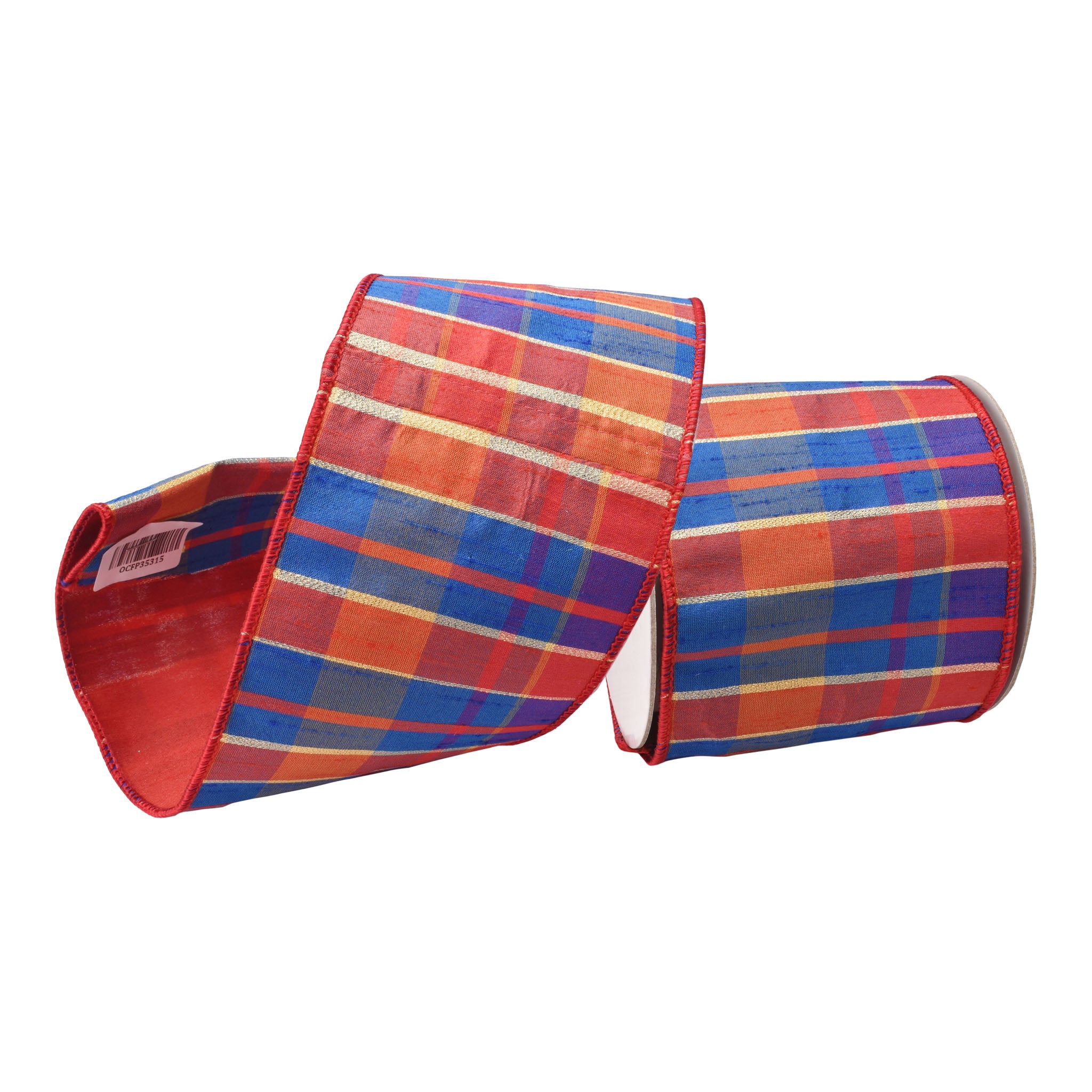 100mm Red Blue Gold Tartan Ribbon 9.14 Mts L - Seasonal Decor