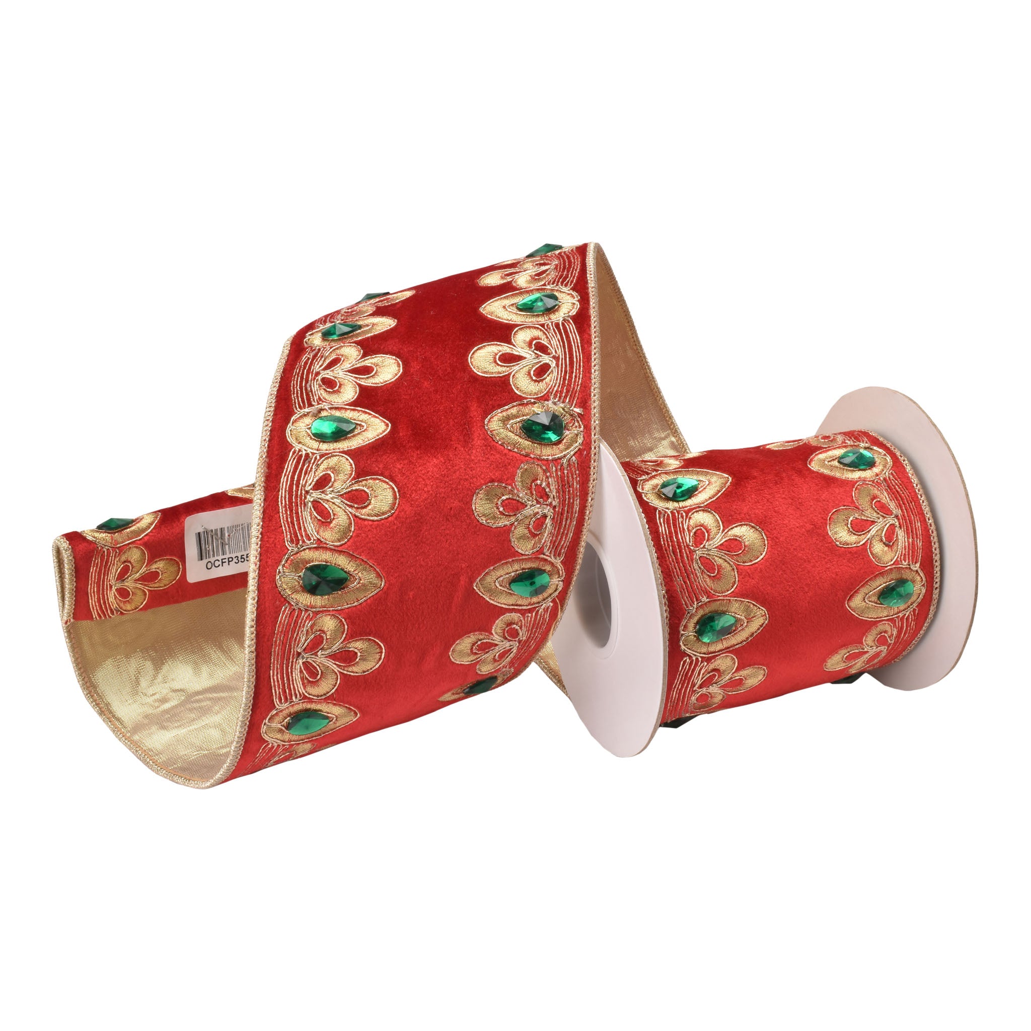 100mm Red Gold Embellished Edge Ribbon 9.14 Mts L - Seasonal Decor