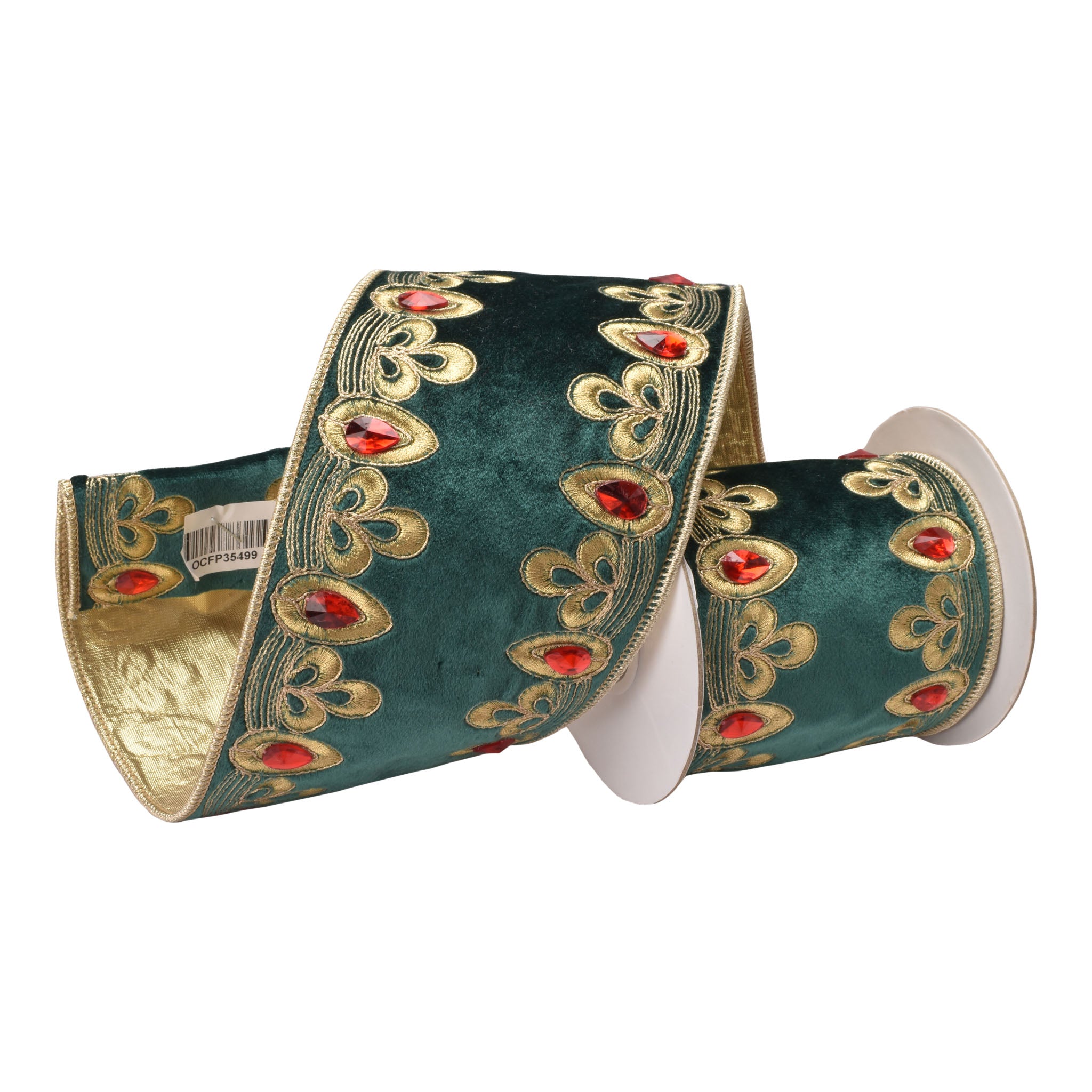 100mm Green Gold Embellished Edge Ribbon 9.14 Mts L - Seasonal Decor
