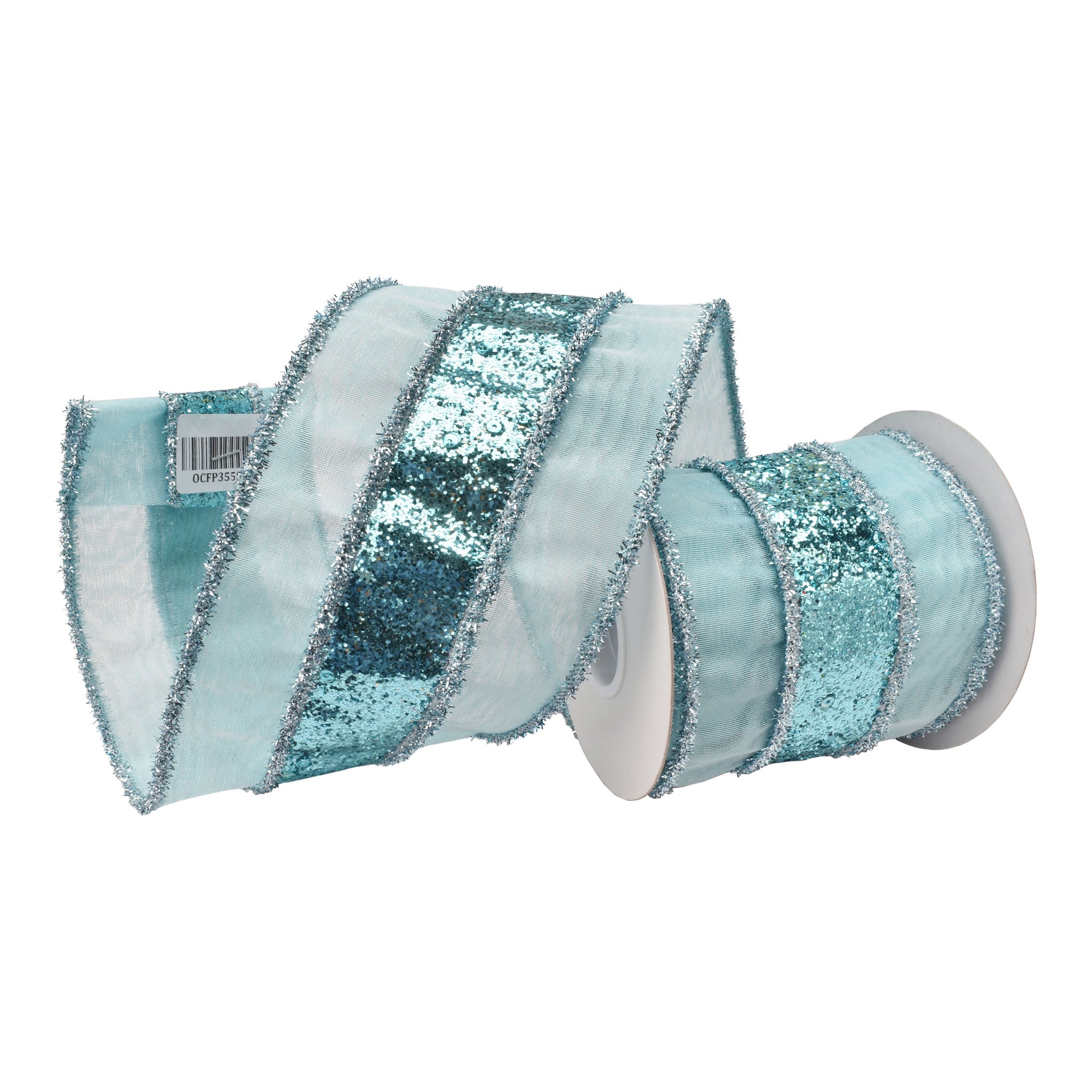 100mm Pale Blue Sequin Trim Ribbon 9.14 Mts L - Seasonal Decor