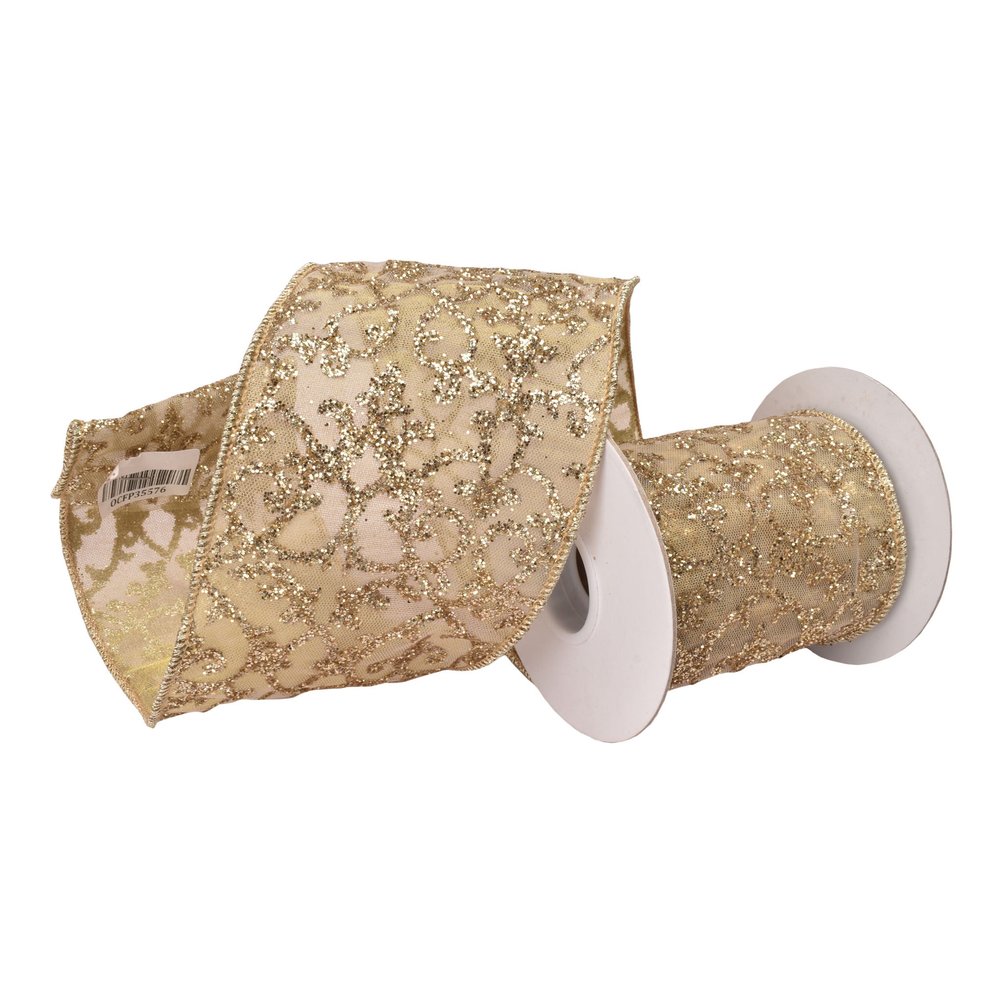 100mm Green Gold Glitter Ribbon 9.14 Mts L - Seasonal Decor