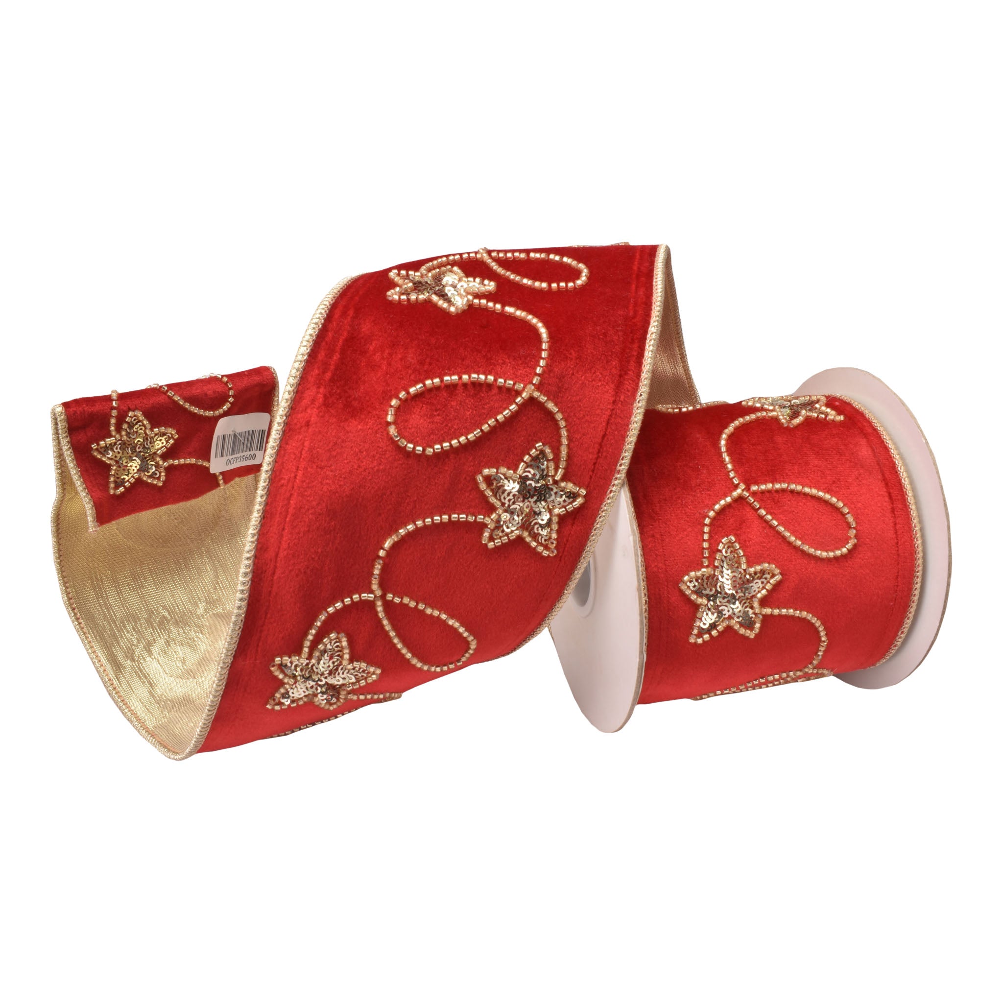 100mm Red Gold Star Ribbon 9.14 Mts L - Seasonal Decor