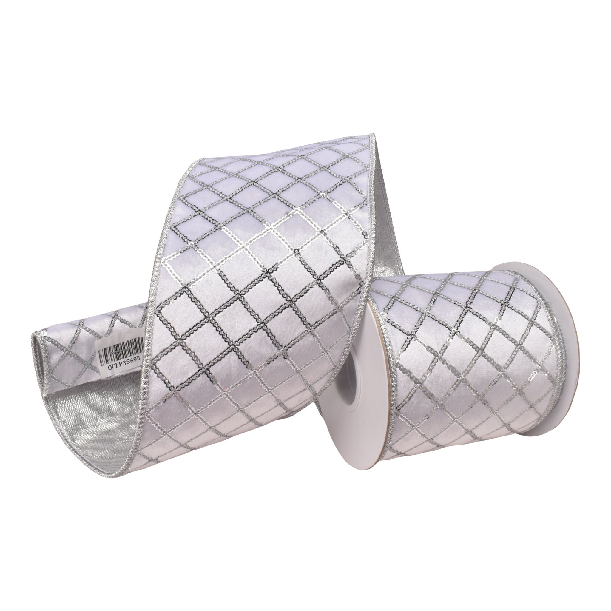 100mm White Silver Diamond Ribbon 9.14 Mts L - Seasonal Decor