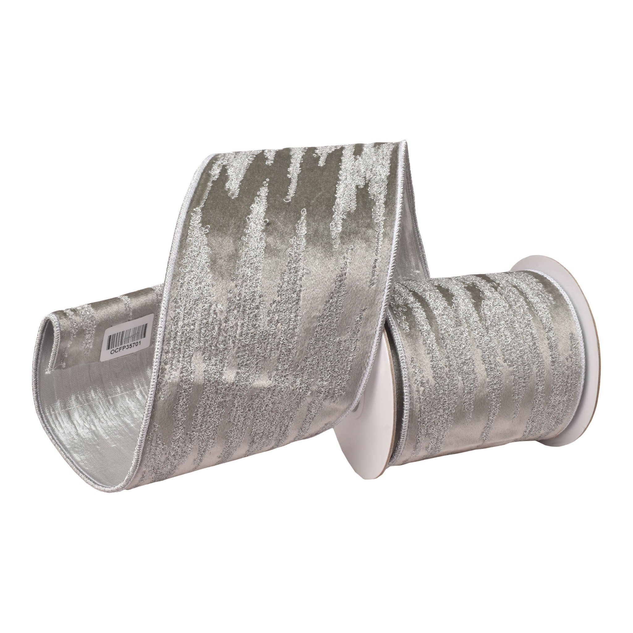 100mm SilverSilver Patterned Ribbon 9.14 Mts L - Seasonal Decor