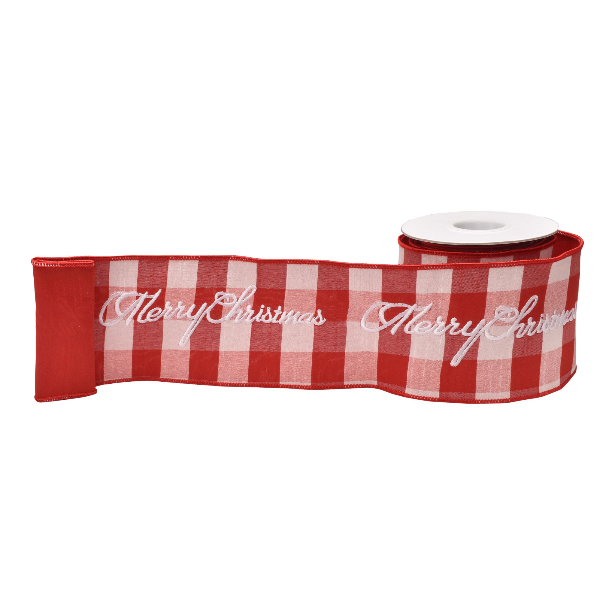 100mm Red White Chequer M/C Ribbon 9.14 Mts L - Seasonal Decor