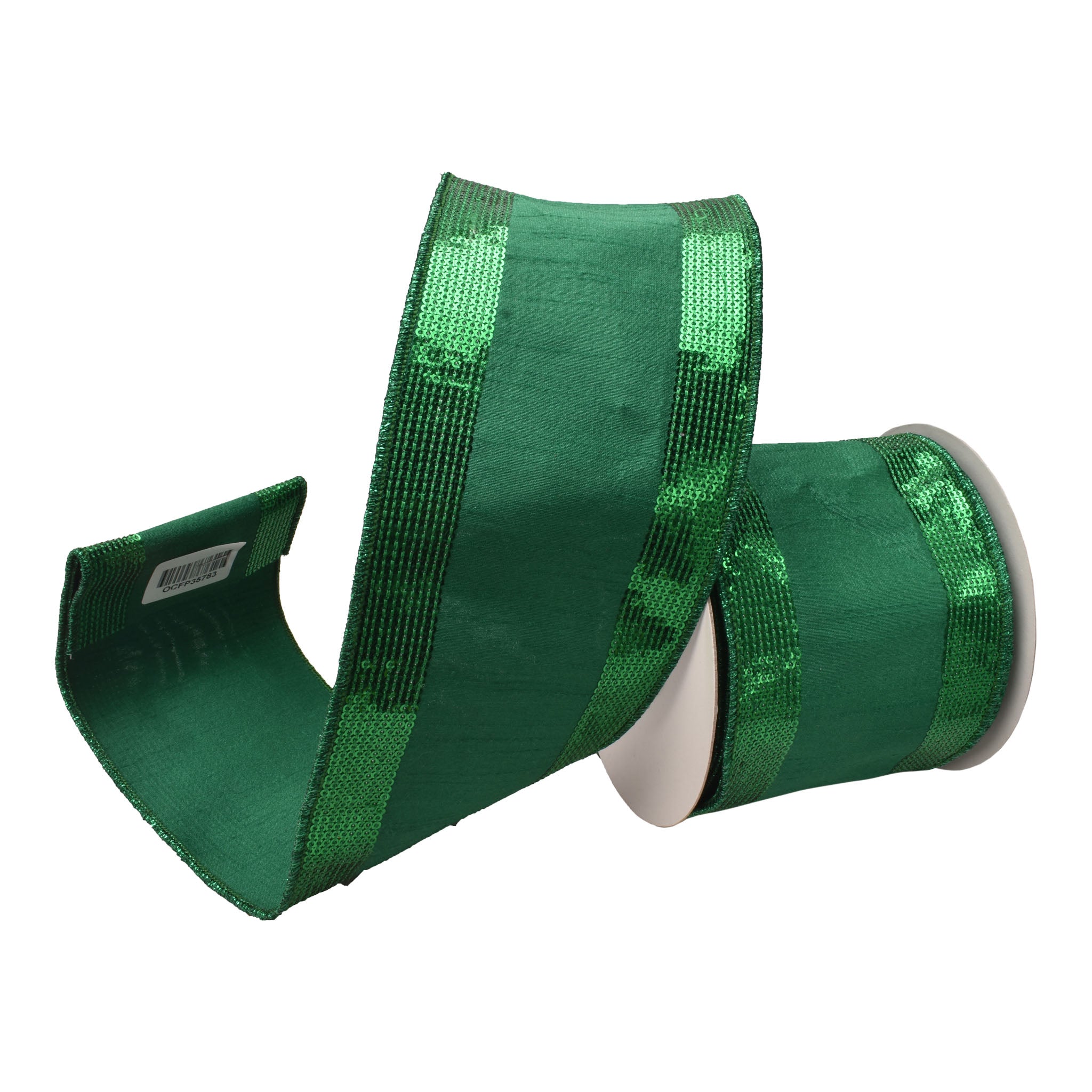 100mm Green Sequin Edge Ribbon 9.14 Mts L - Seasonal Decor