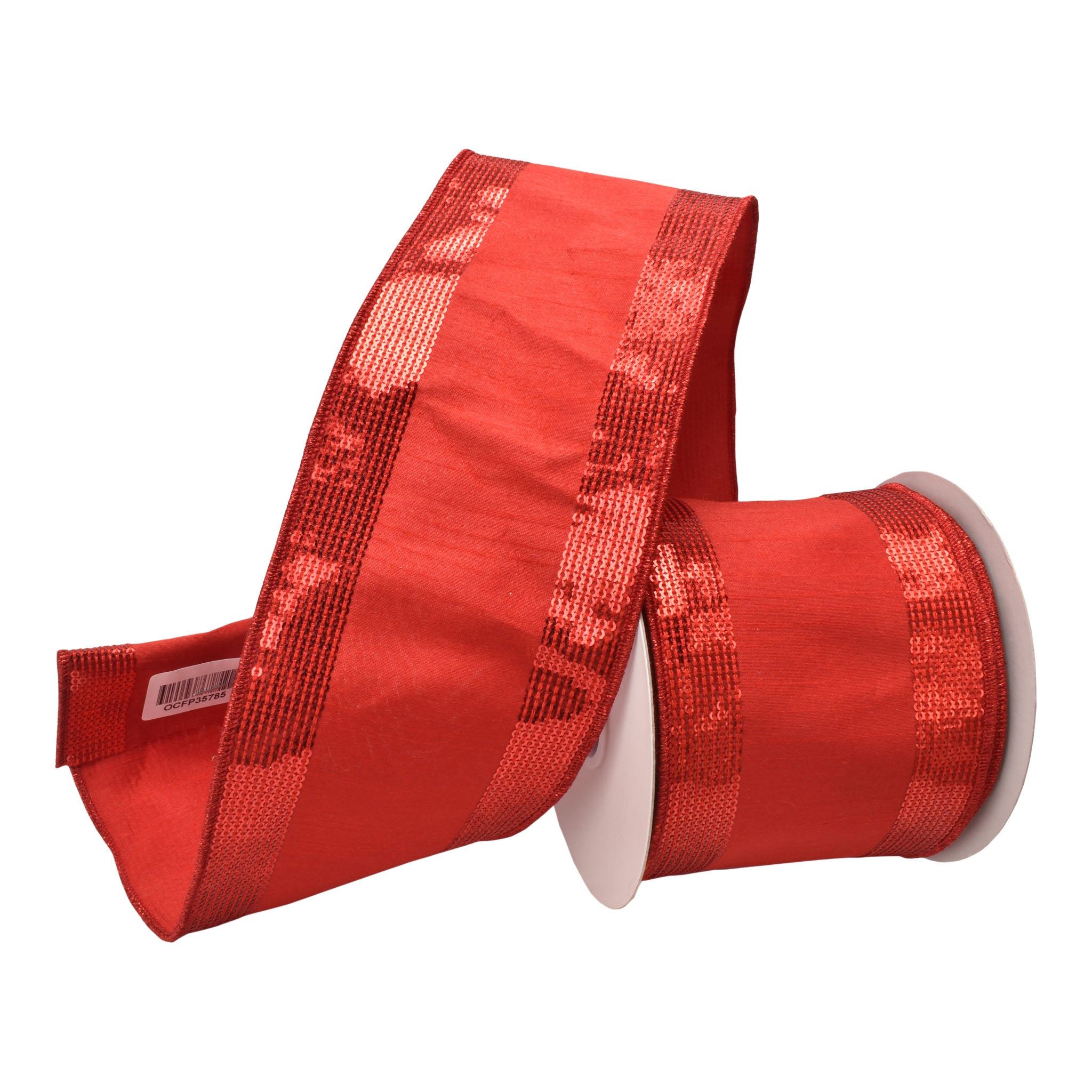 100mm Red Sequin Edge Ribbon 9.14 Mts L - Seasonal Decor