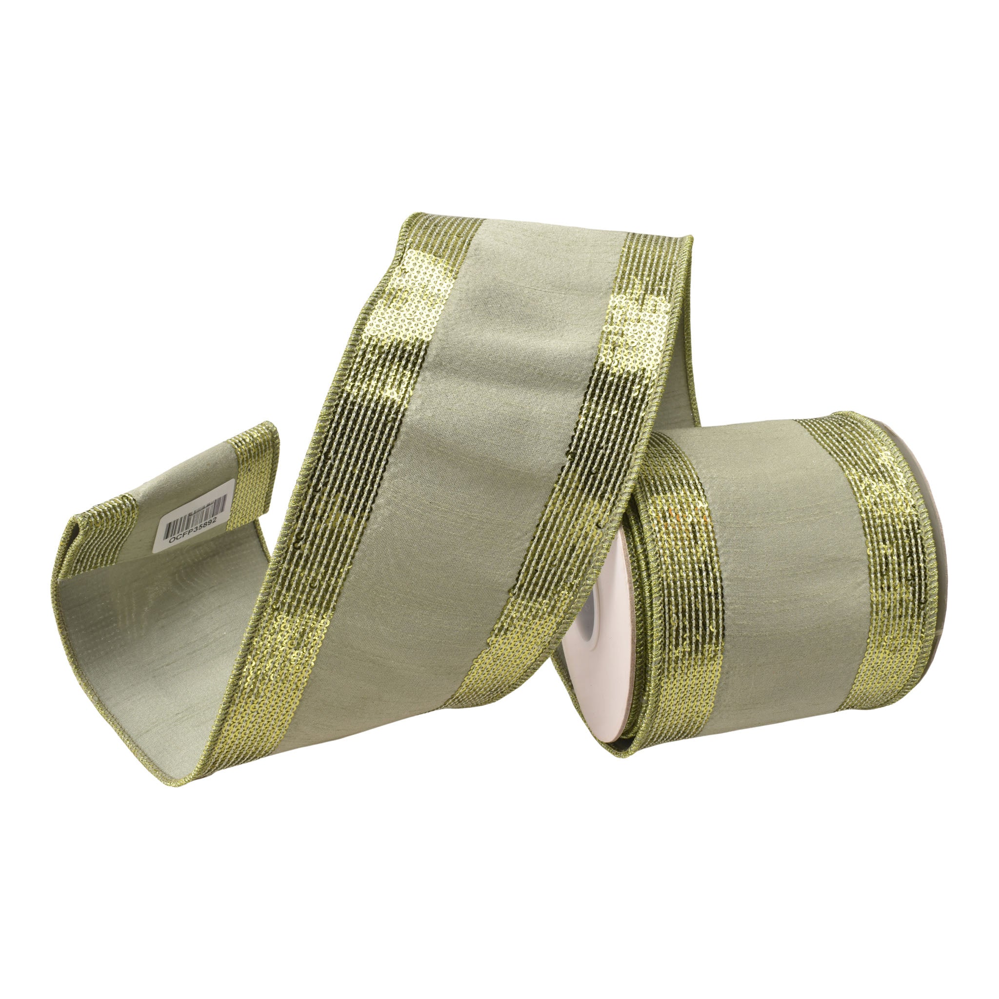 100mm Sage Green Sequin Edge Ribbon 9.14 Mts L - Seasonal Decor