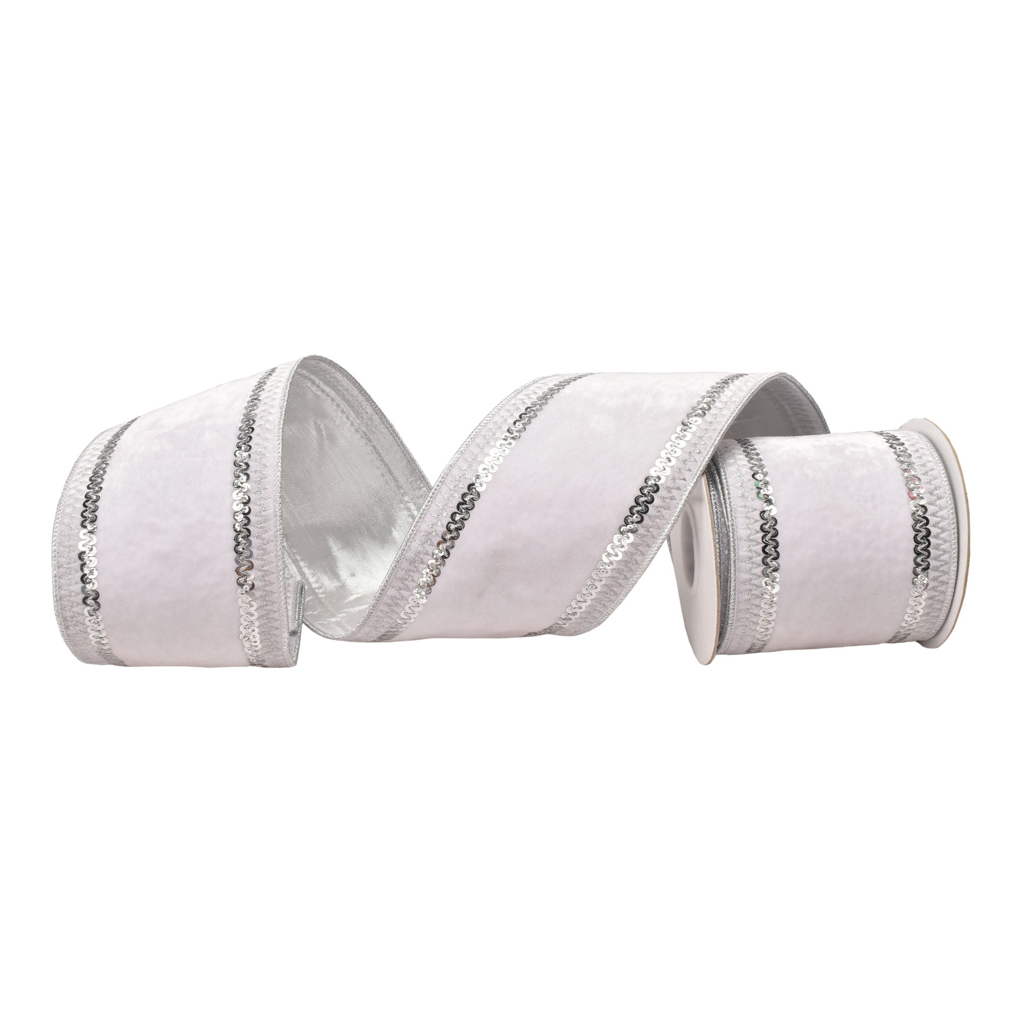 100mm White Silver Edge Ribbon 9.14 Mts L - Seasonal Decor