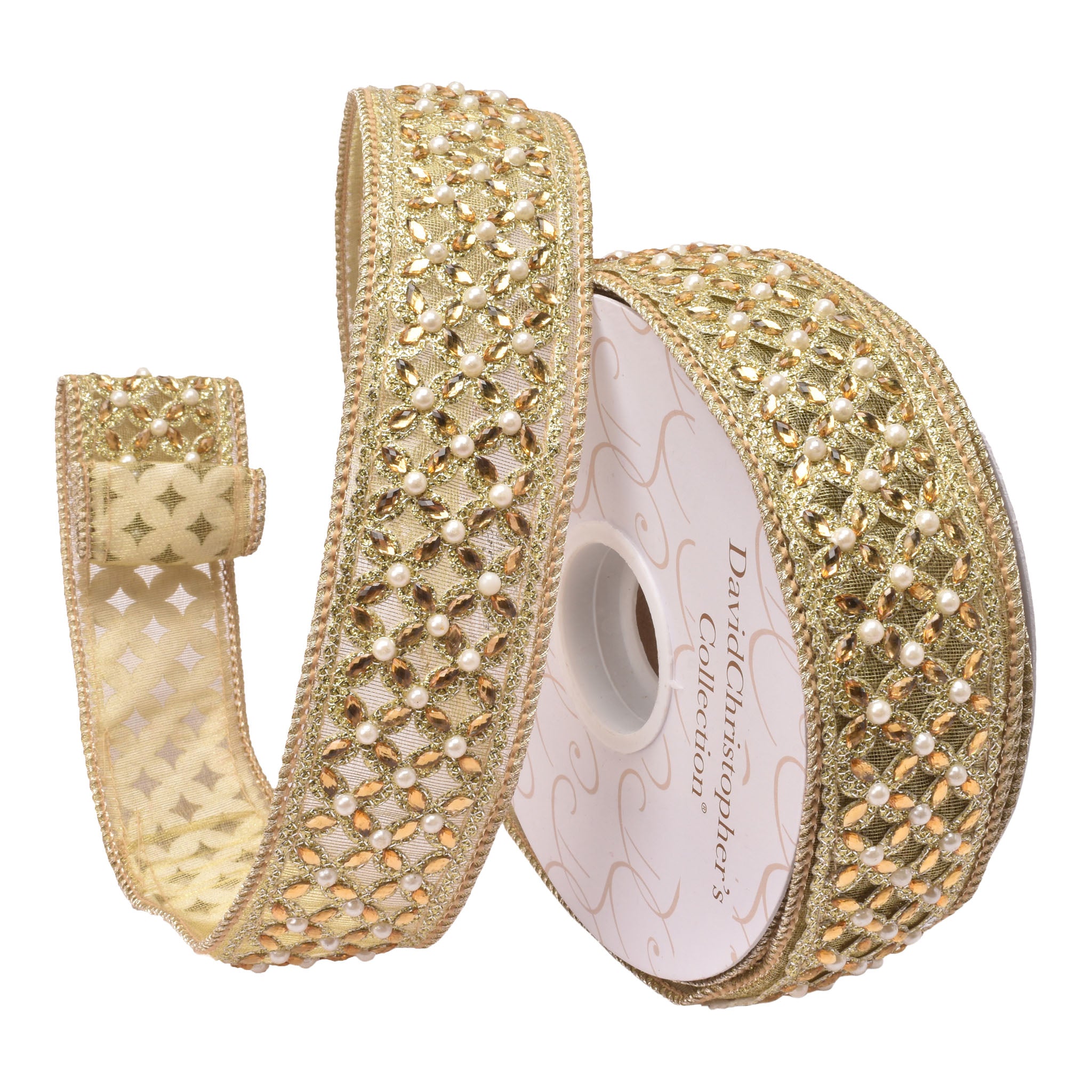 64mm Gold Pearl Lace Ribbon 9.14 Mts L - Seasonal Decor