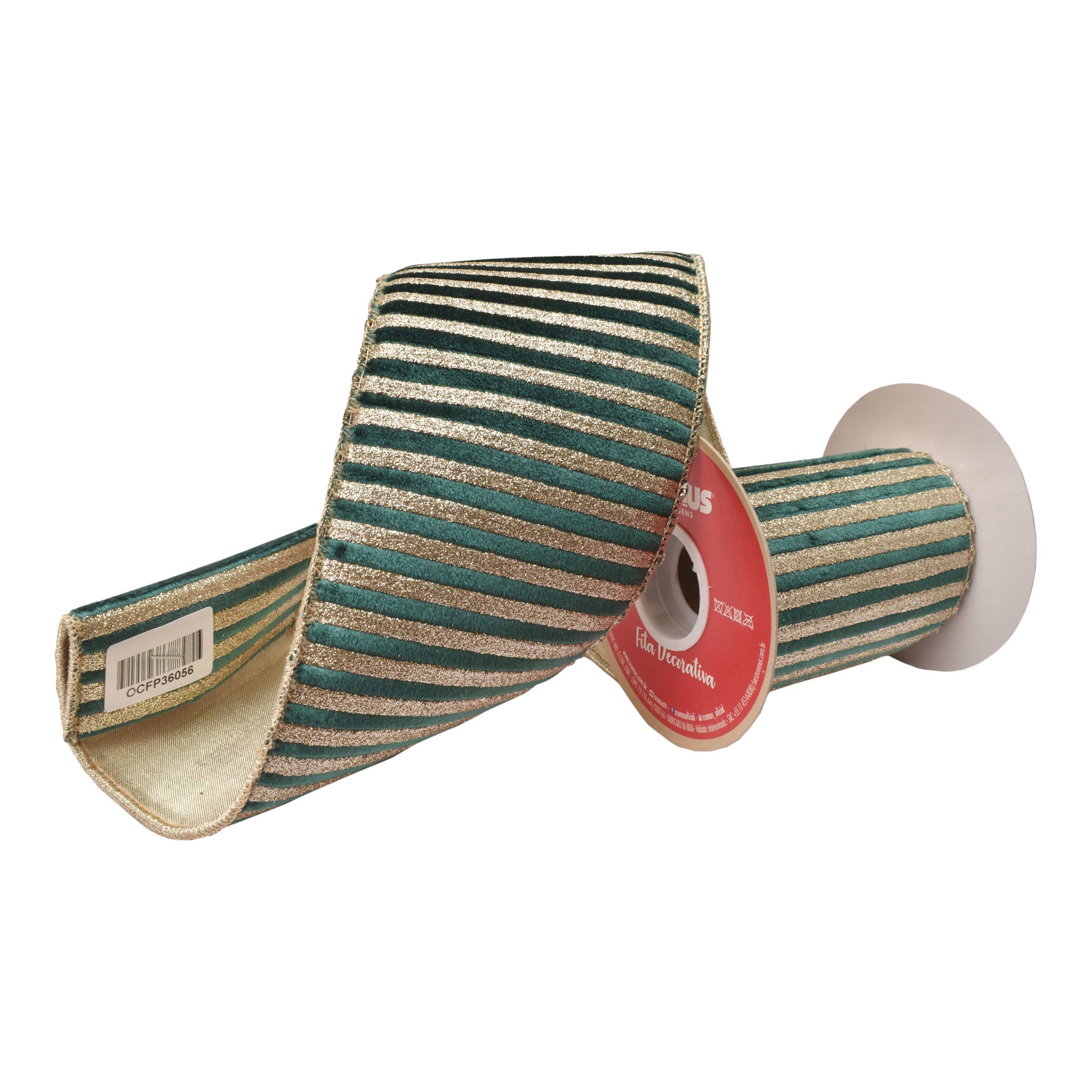 100mm Green Gold Striped Ribbon 9.14 Mts L - Seasonal Decor