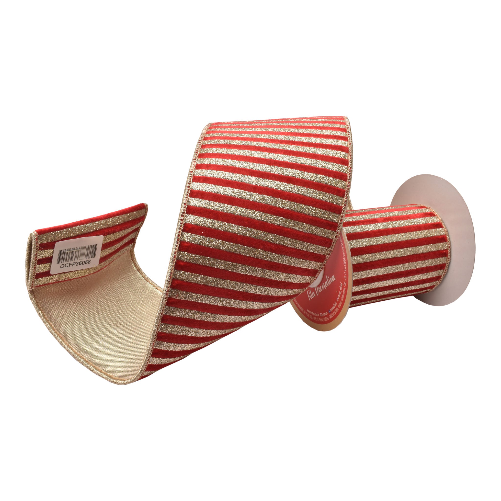 100mm Red Gold Striped Ribbon 9.14 Mts L - Seasonal Decor