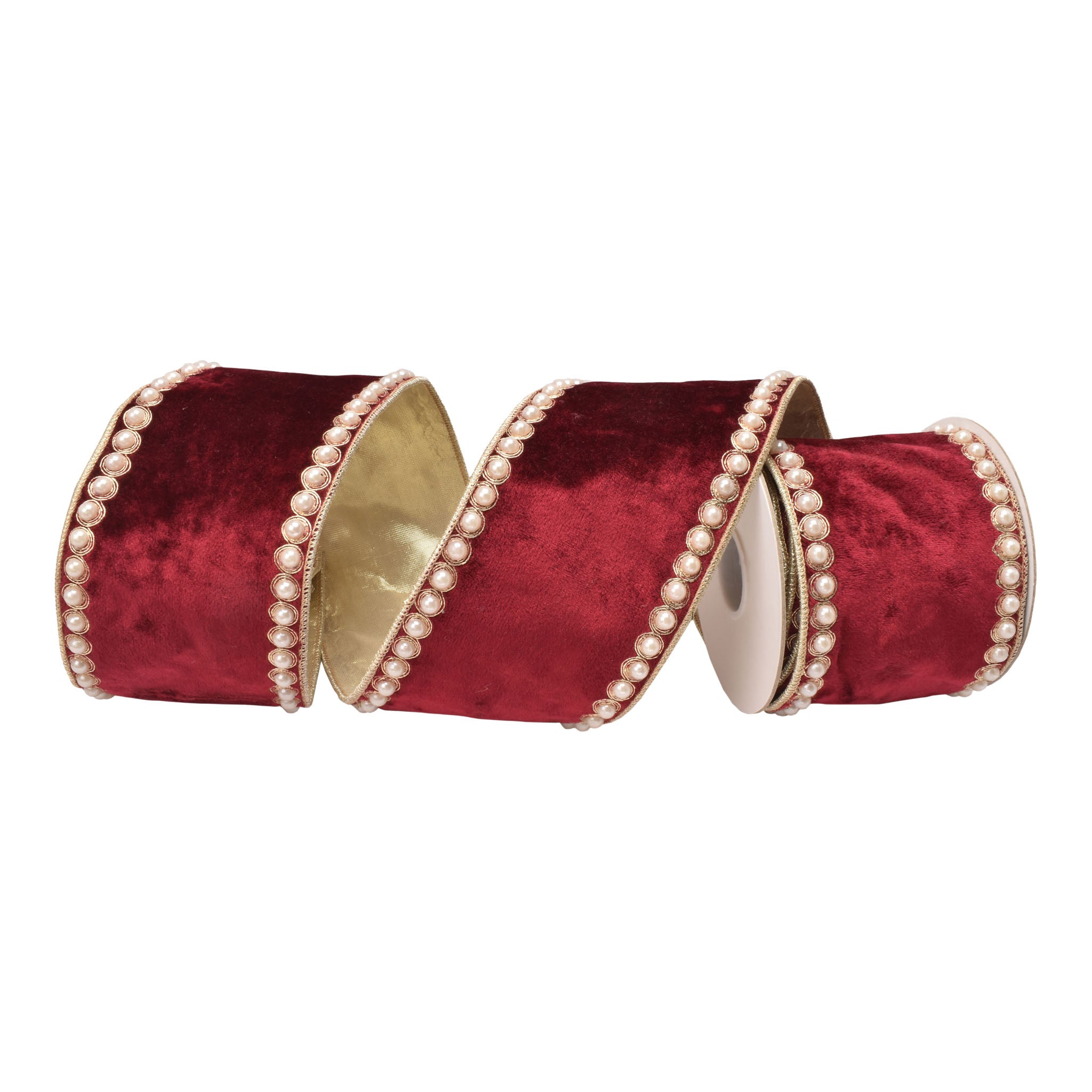 100mm Burgundy Gold Pearl Edge Ribbon 9.14 Mts L - Seasonal Decor