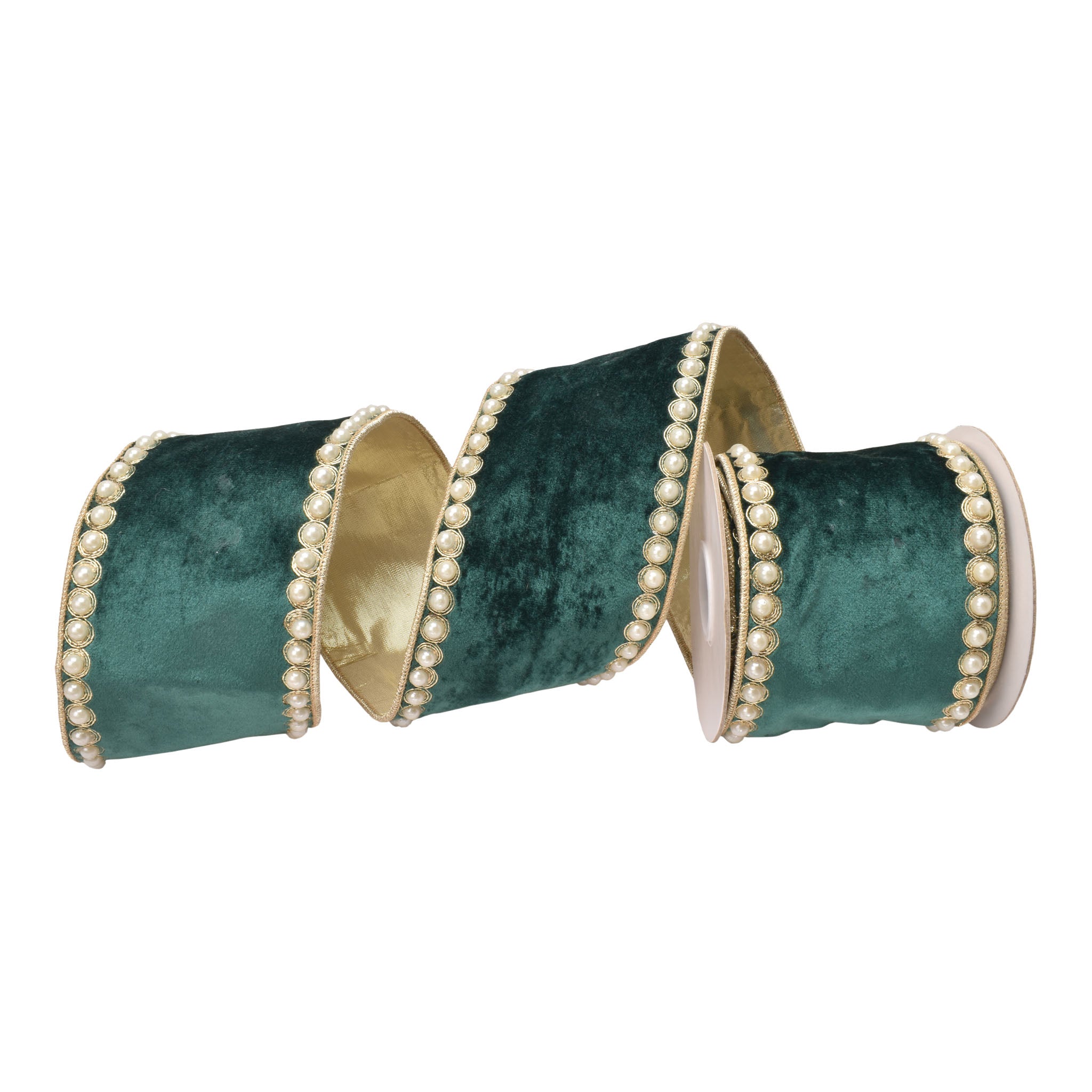 100mm Green Gold Pearl Edge Ribbon 9.14 Mts L - Seasonal Decor