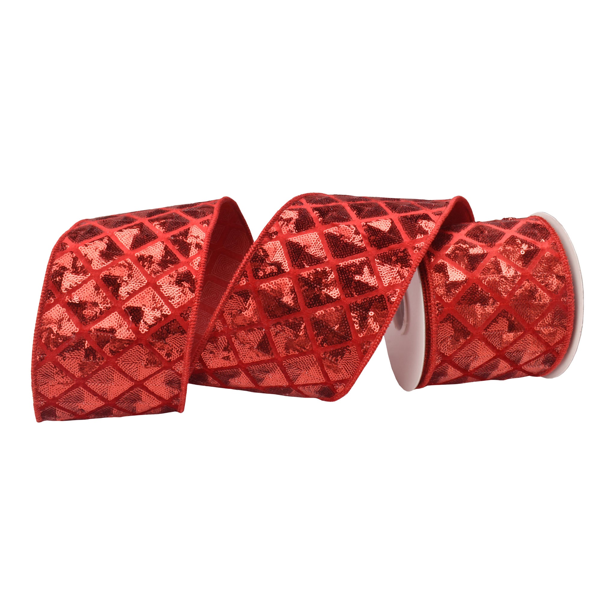 100mm Red Sequin Diamond Ribbon 9.14 Mts L - Seasonal Decor