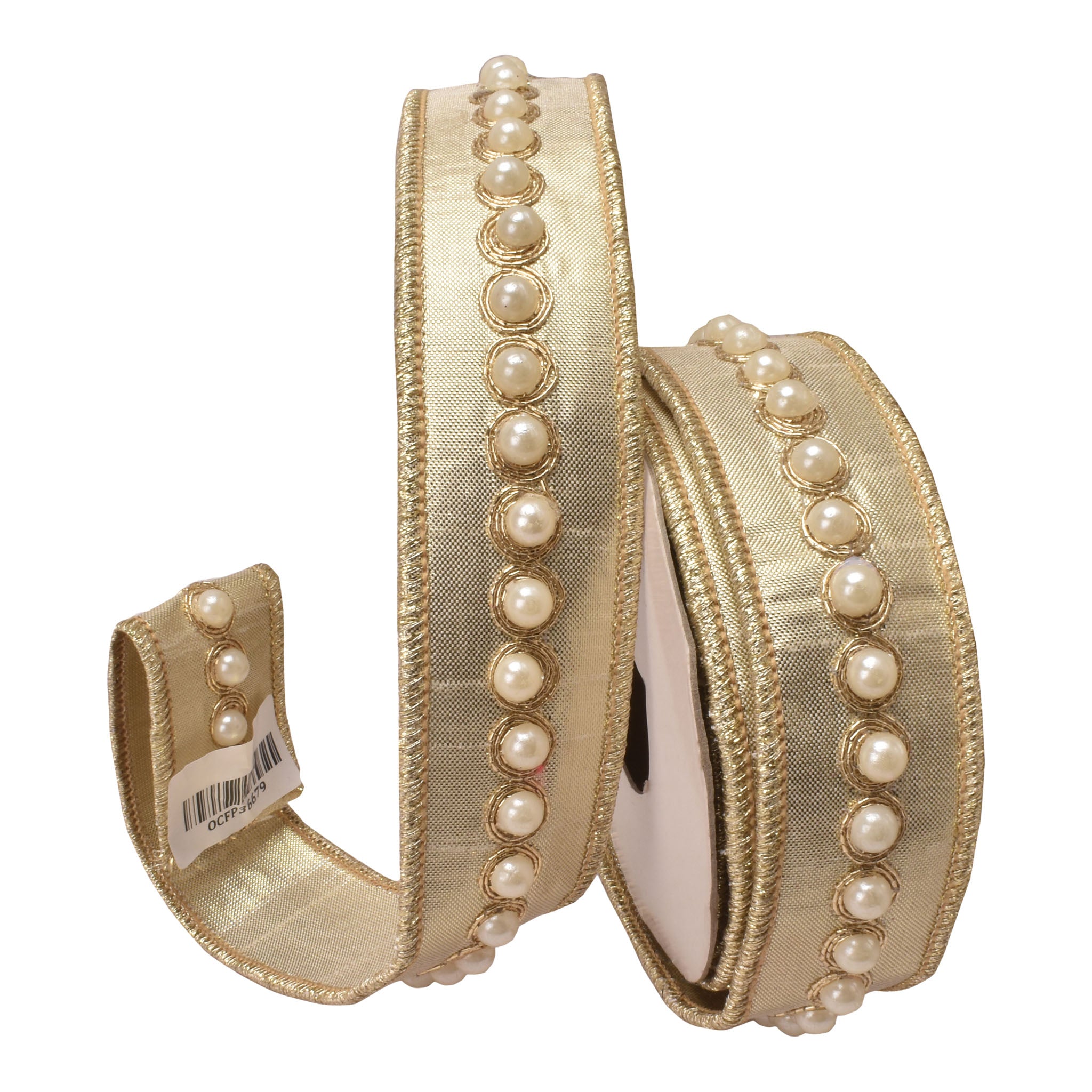 38mm Gold Pearl Trim Ribbon 9.14 Mts L - Seasonal Decor