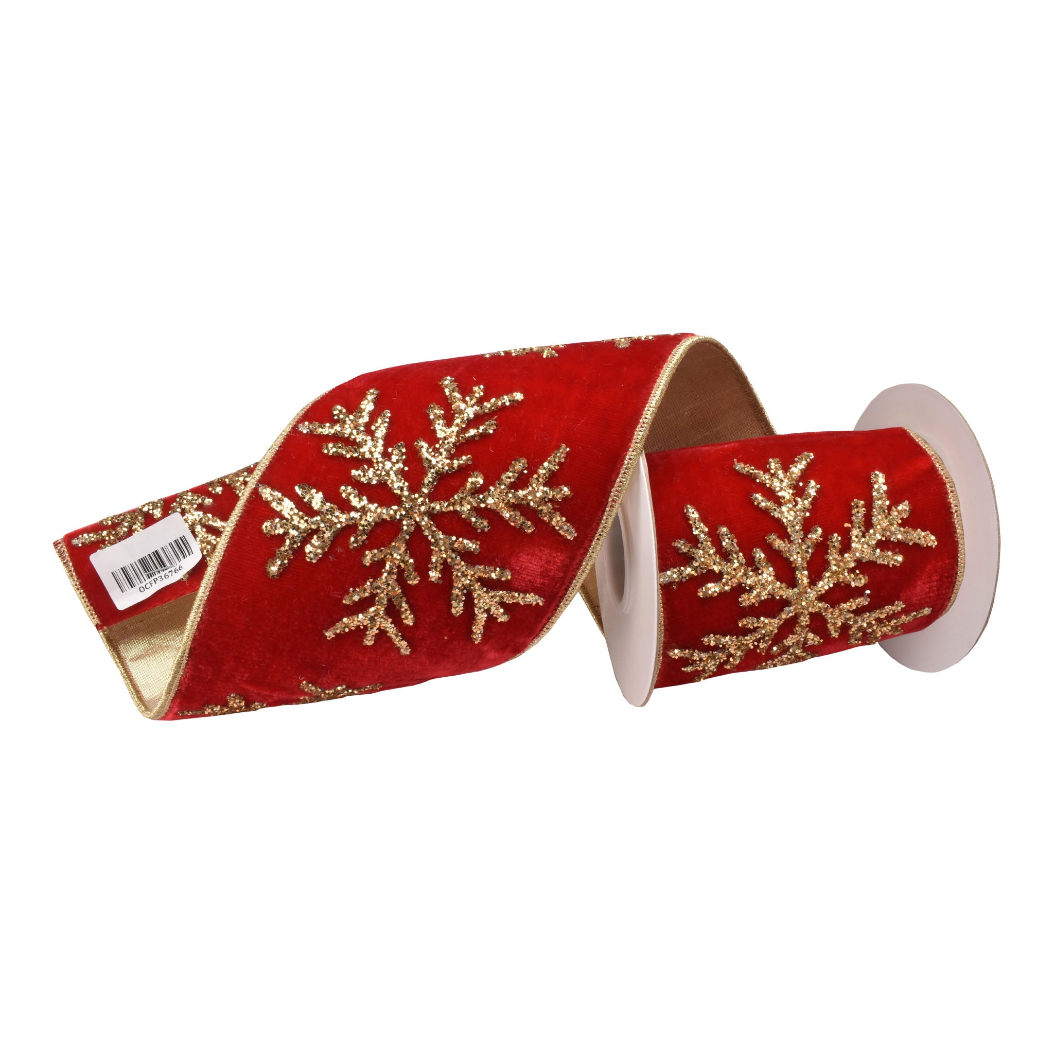 100mm Red Gold Snowflake Ribbon 9.14 Mts L - Seasonal Decor
