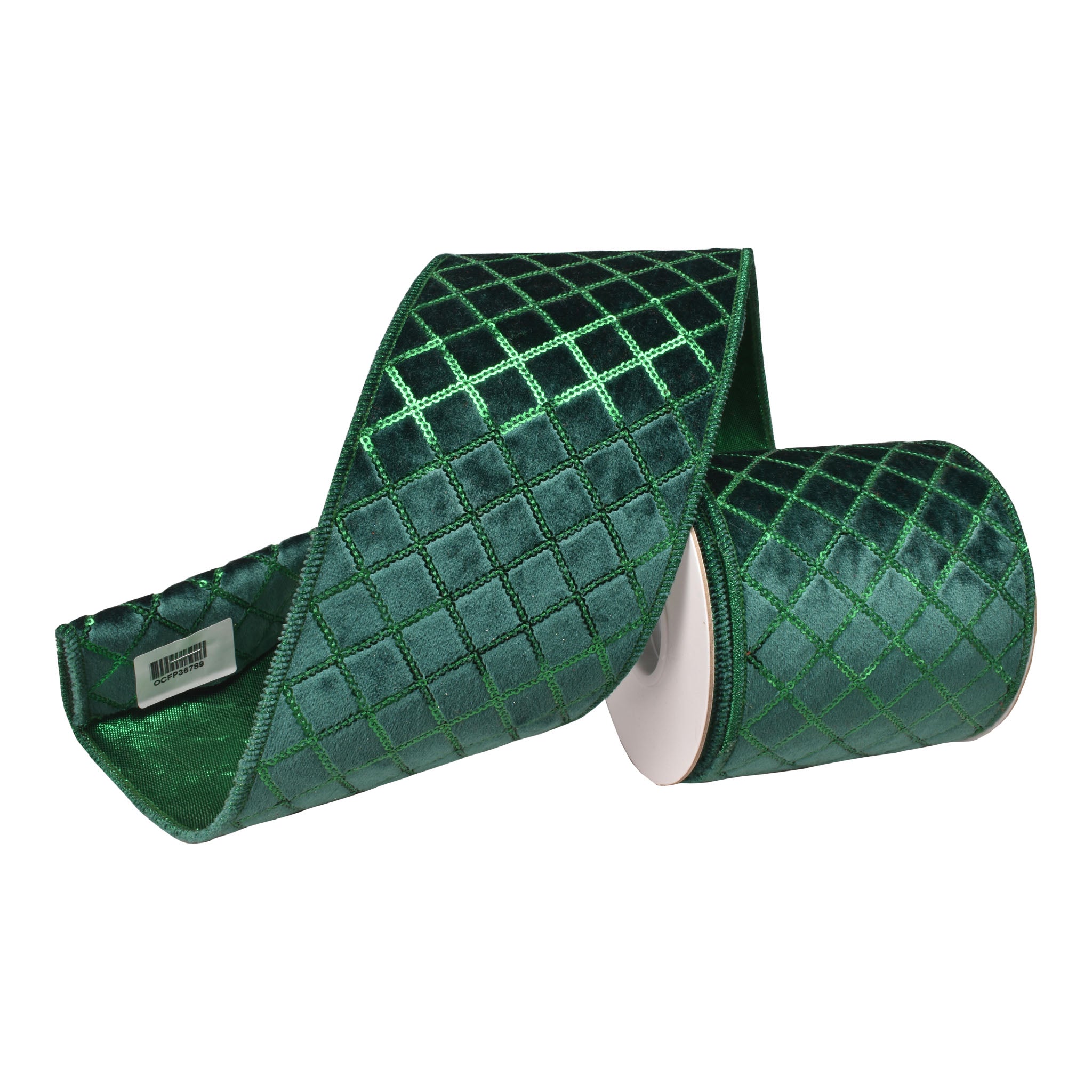 100mm Green Diamond Ribbon 9.14 Mts L - Seasonal Decor