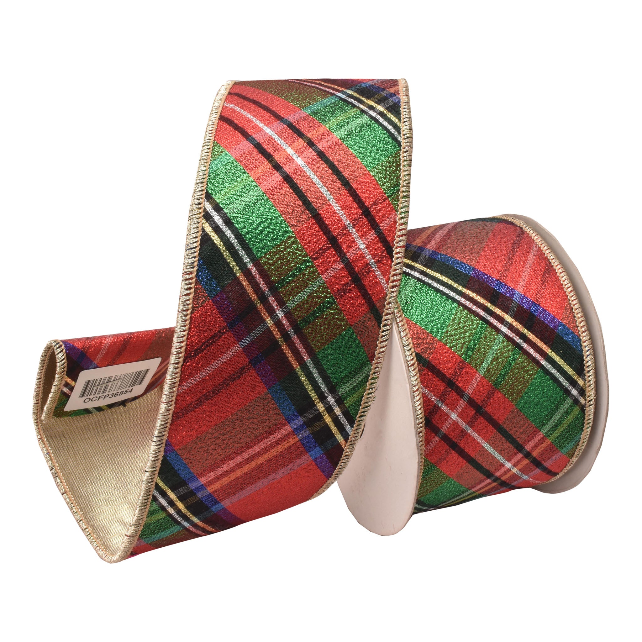 64mm Red Green Glitter Tartan Ribbon 9.14 Mts L - Seasonal Decor