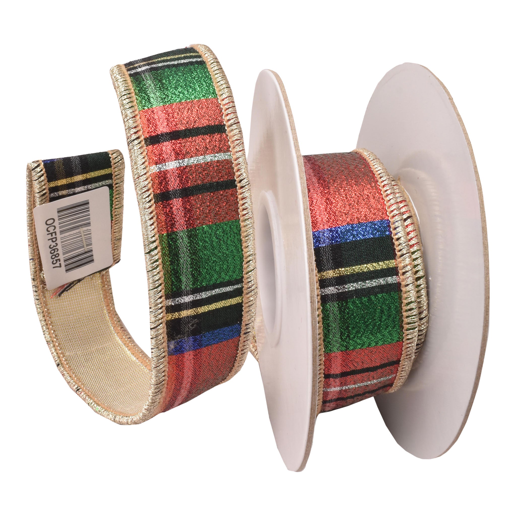 38mm Red Green Glitter Tartan Ribbon 9.14 Mts L - Seasonal Decor