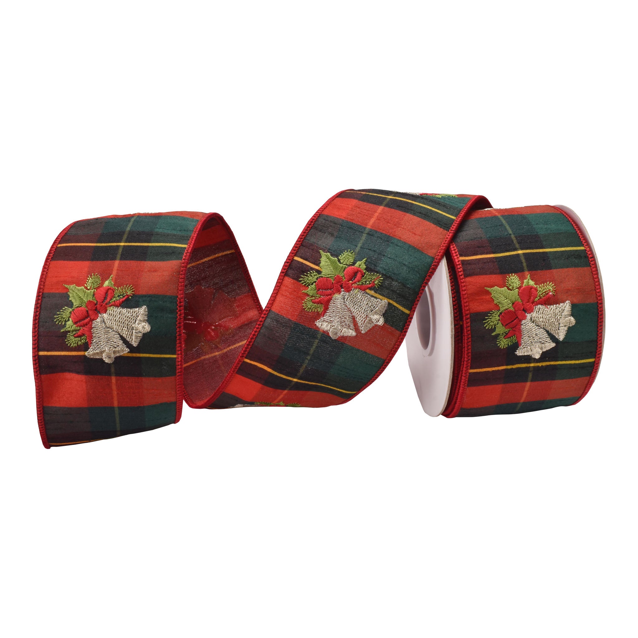 100mm Red Tartan Bells Ribbon 9.14 Mts L - Seasonal Decor