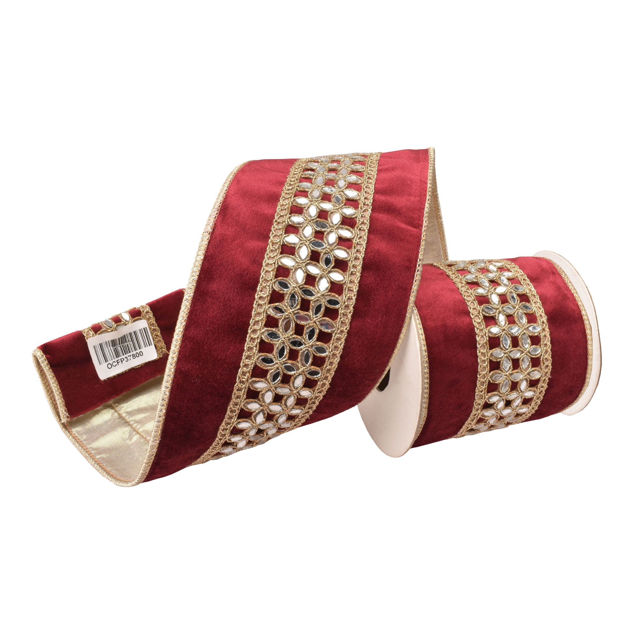 100mm Burgundy Gold Mirror Trim Ribbon 9.14 Mts L - Seasonal Decor