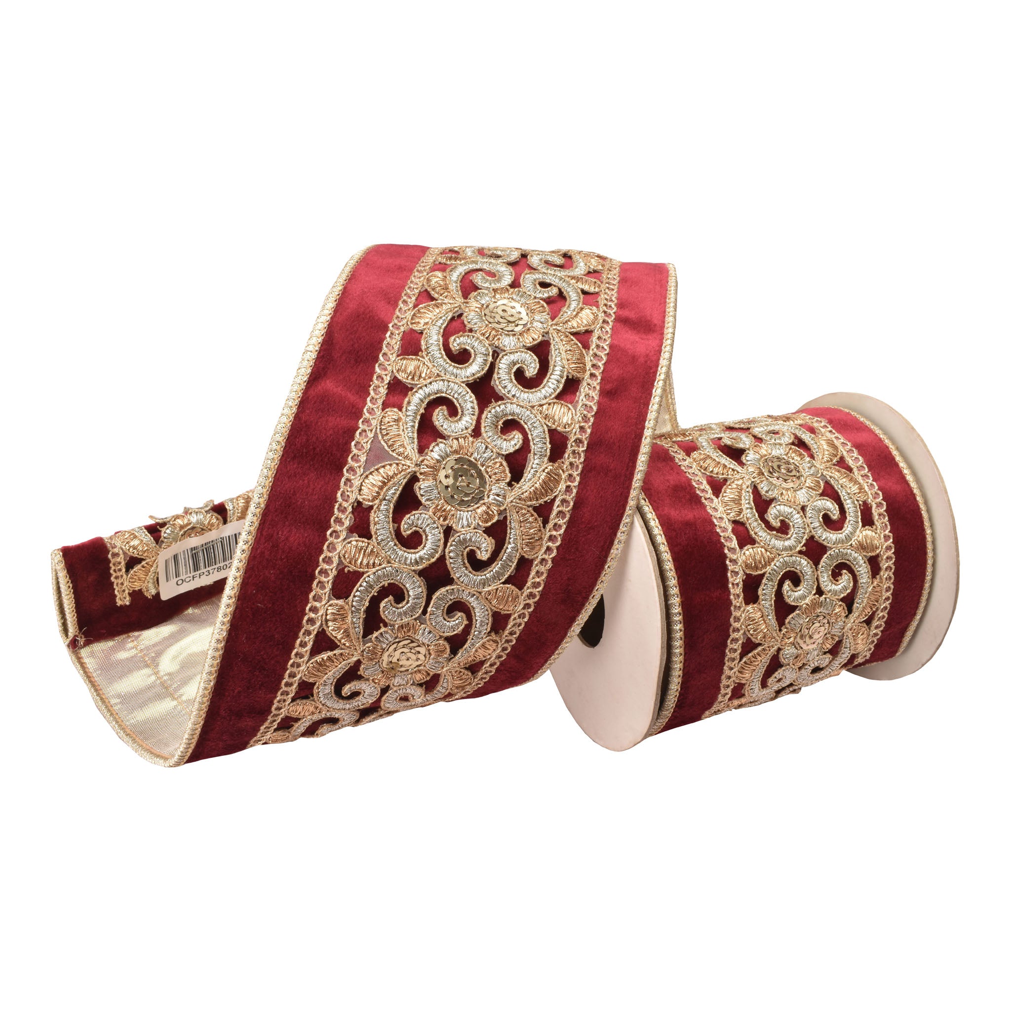 100mm Burgundy Gold Trim Ribbon 9.14 Mts L - Seasonal Decor