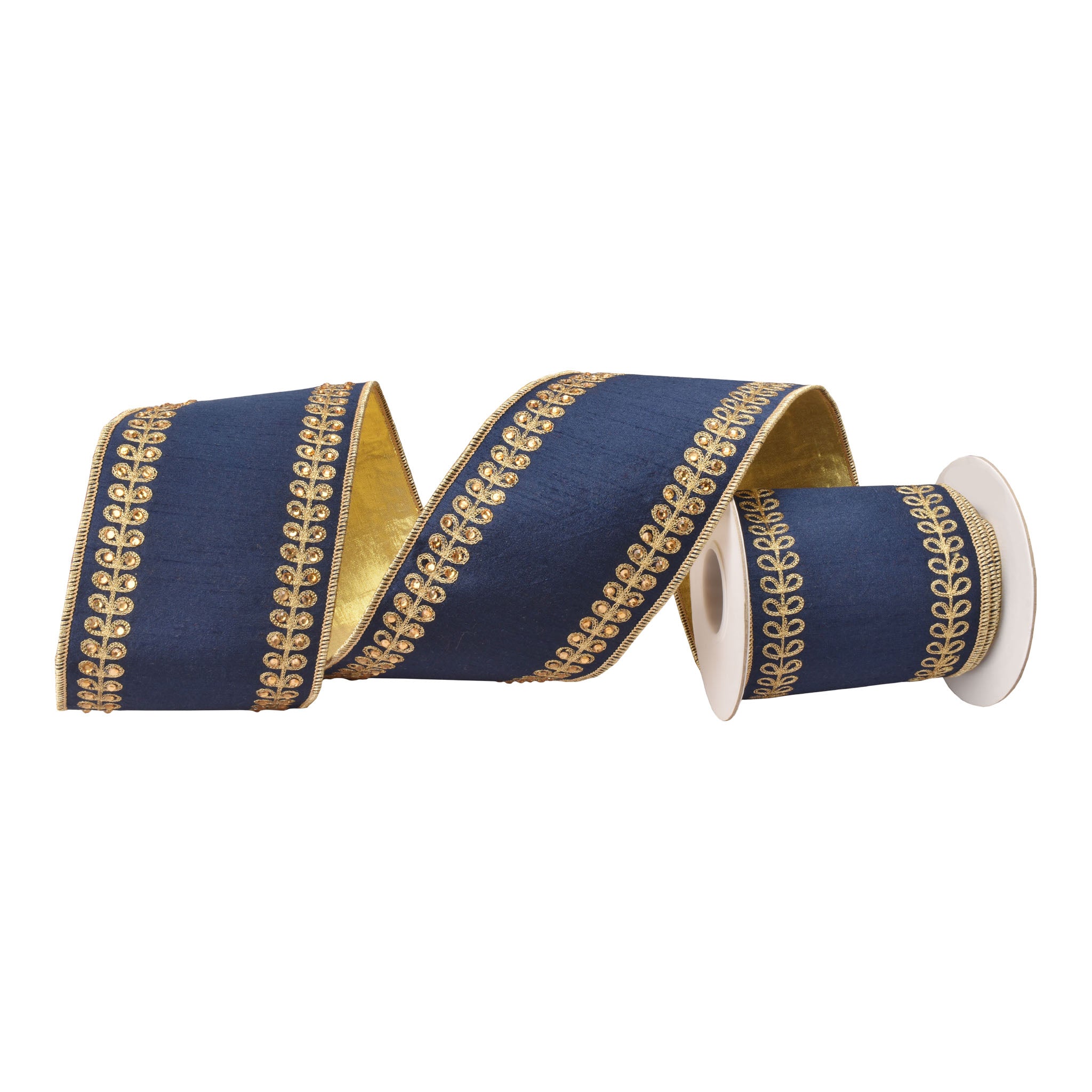 100mm Navy Gold Edge Ribbon 9.14 Mts L - Seasonal Decor