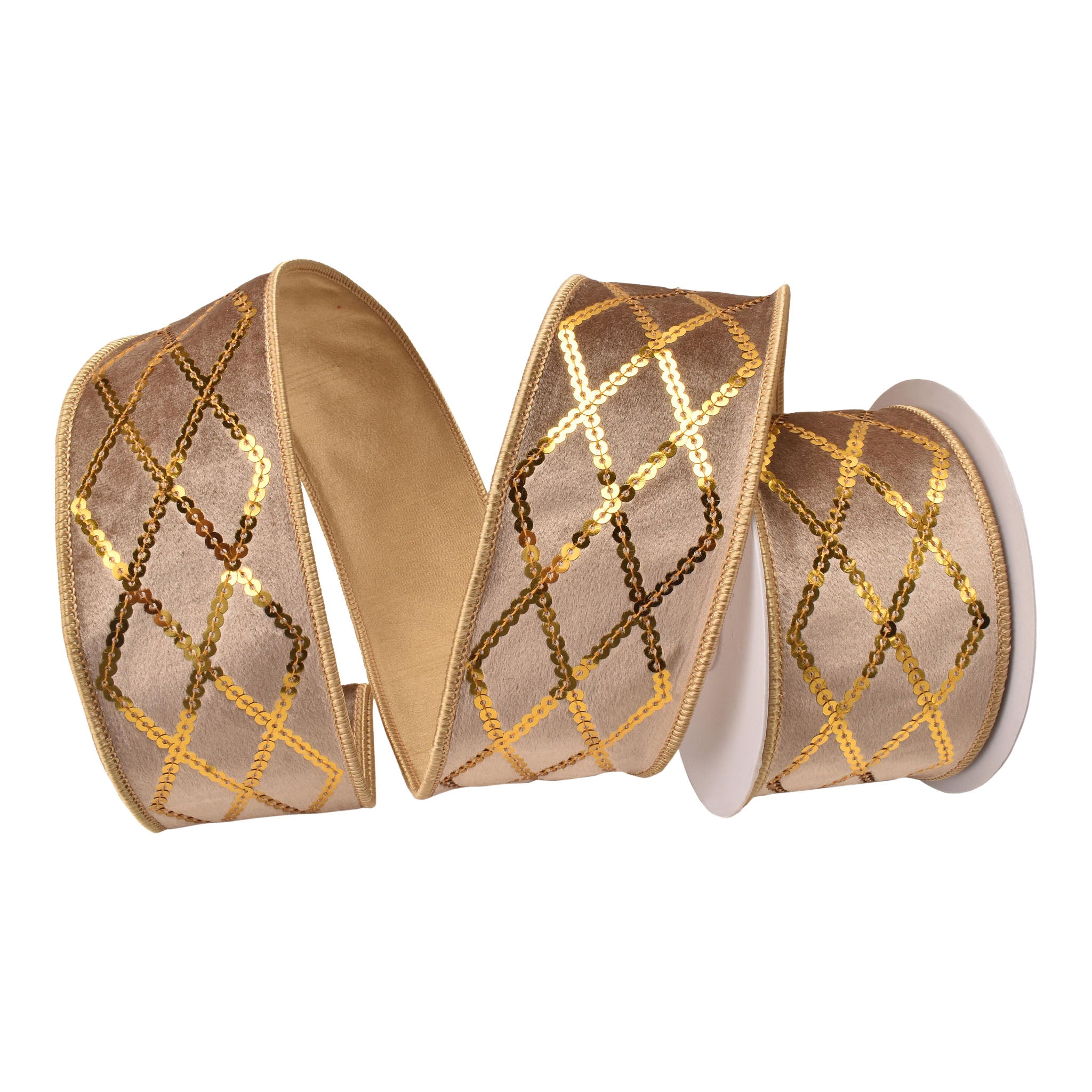 100mm Taupe Gold Harlequin Ribbon 9.14 Mts L - Seasonal Decor