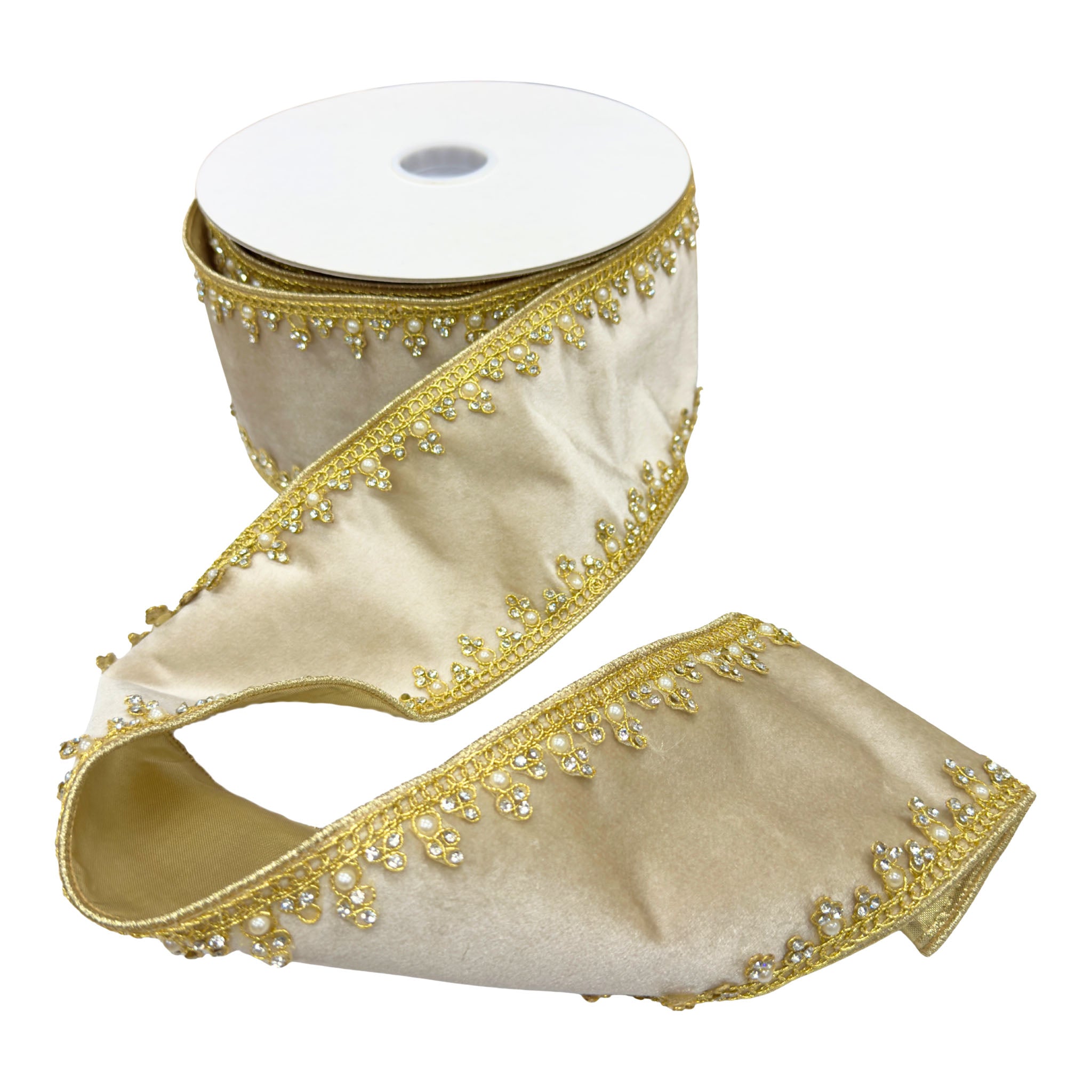100mm Ivory Gold Pearl Edge Ribbon 9.14 Mts L - Seasonal Decor