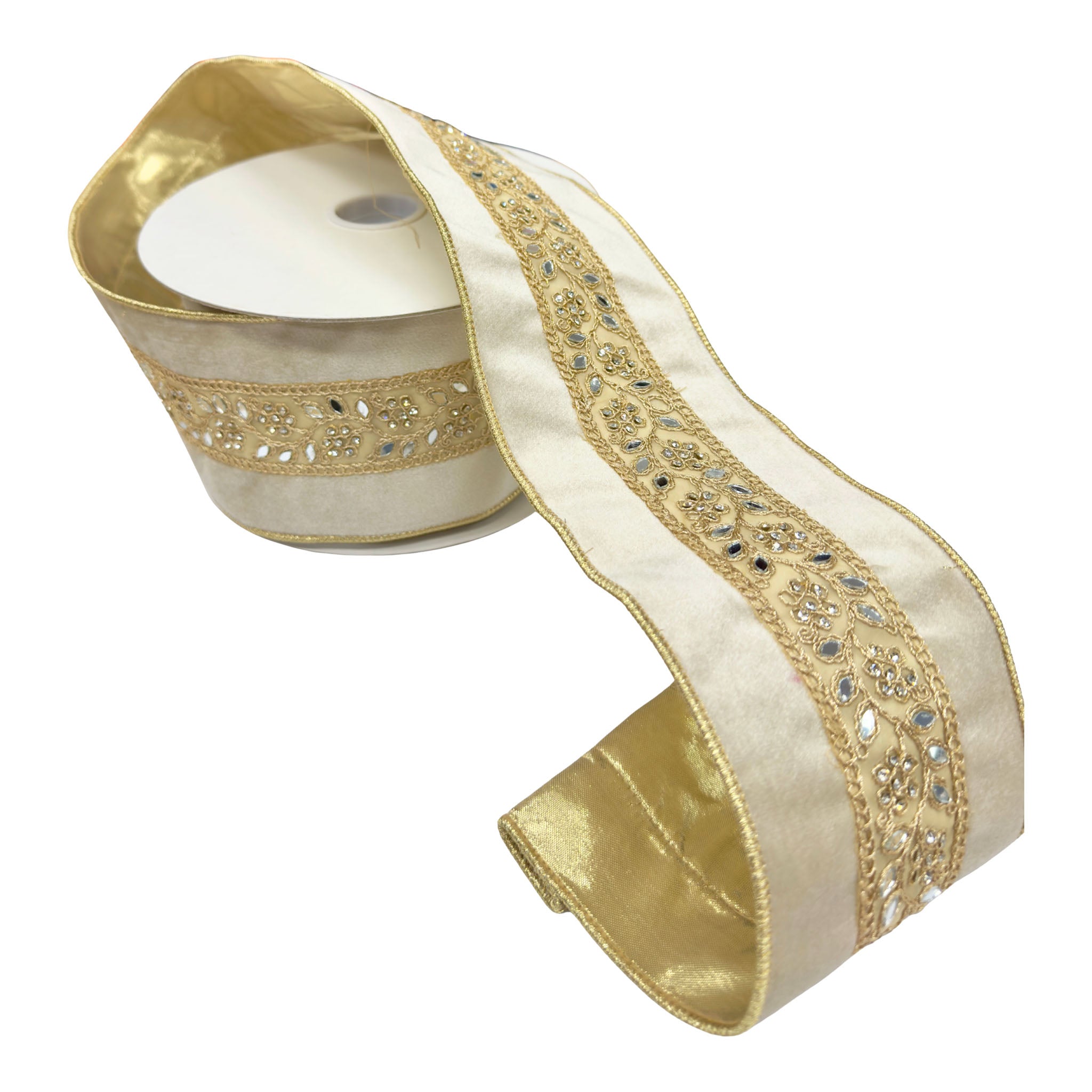 100mm Ivory Sequin Trim Ribbon 9.14 Mts L - Seasonal Decor