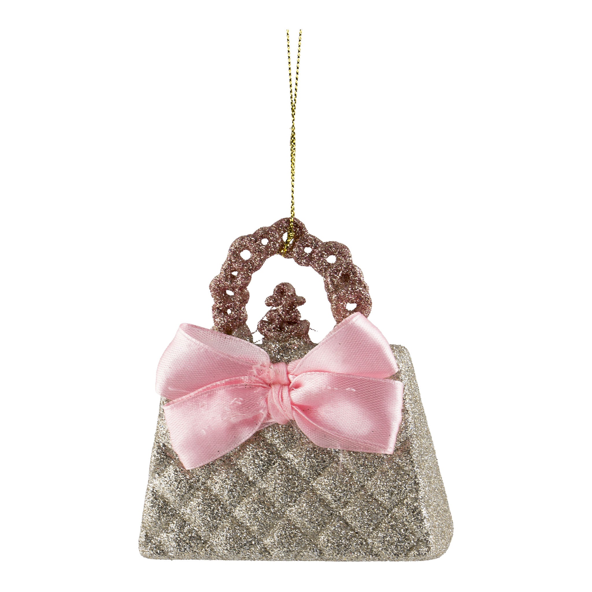 10cm Gold Pink Bow Handbag Hanging - Seasonal Decor