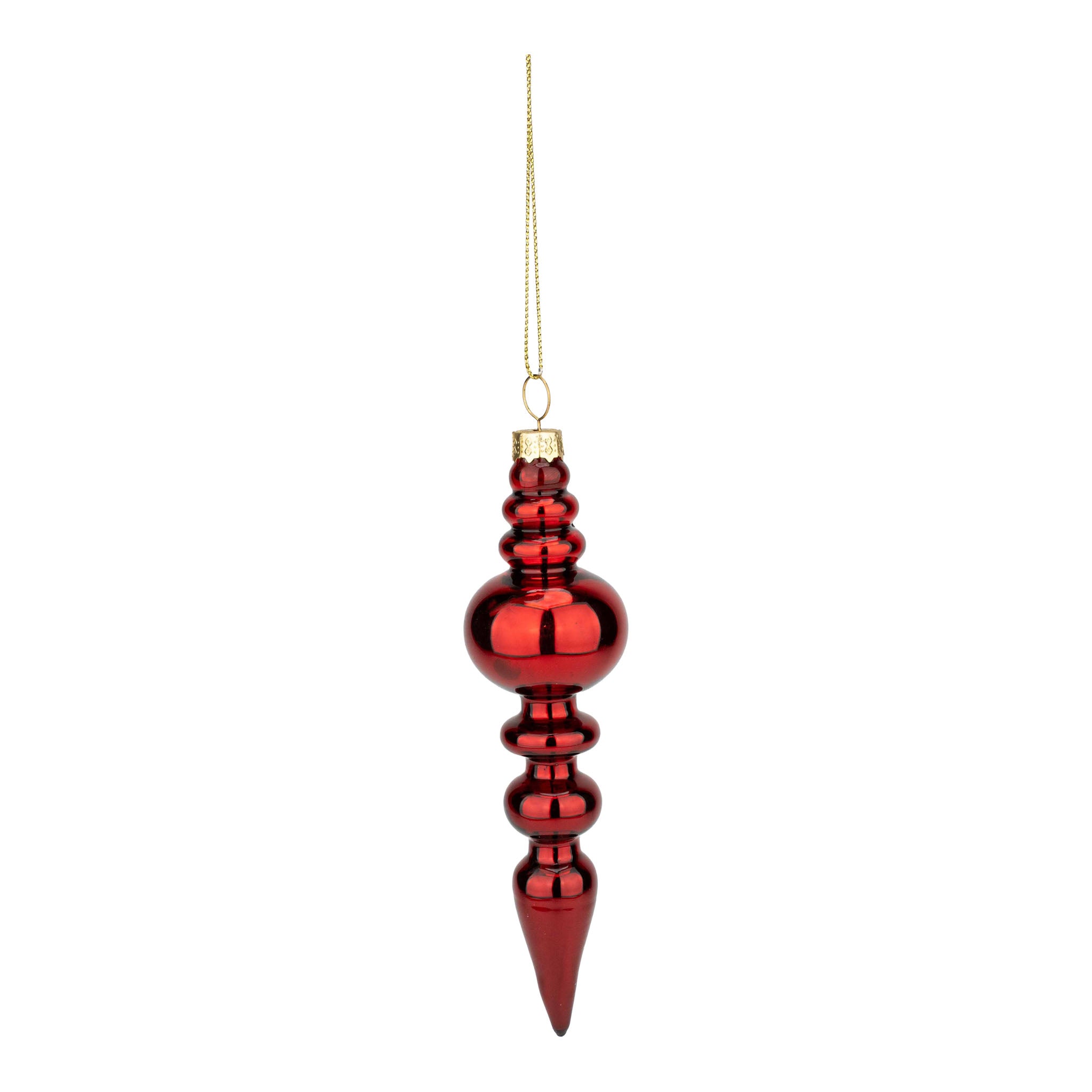 16cm Red Glass Round Finial Hanging - Seasonal Decor