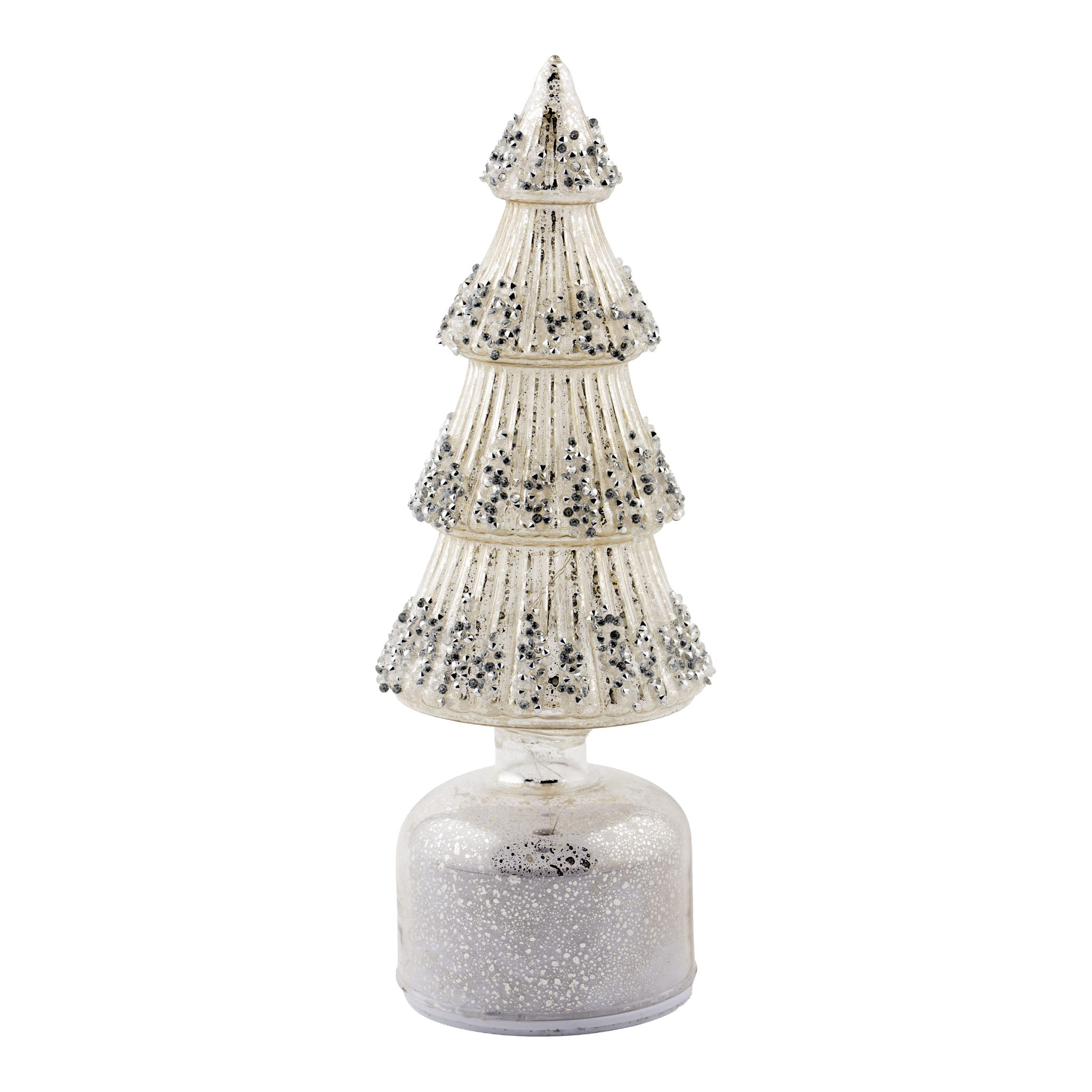 30cm Antique Silver Glass LED Tree - Seasonal Decor