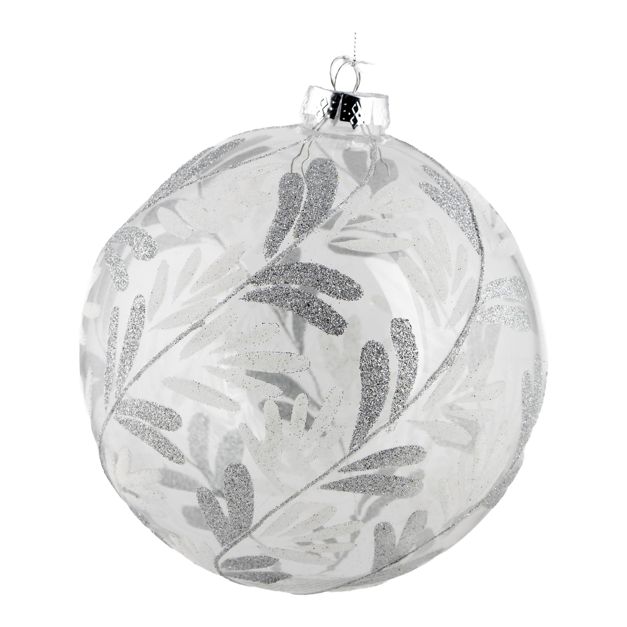 15cm Silver Encrusted Leaf Ball Hanging - Seasonal Decor