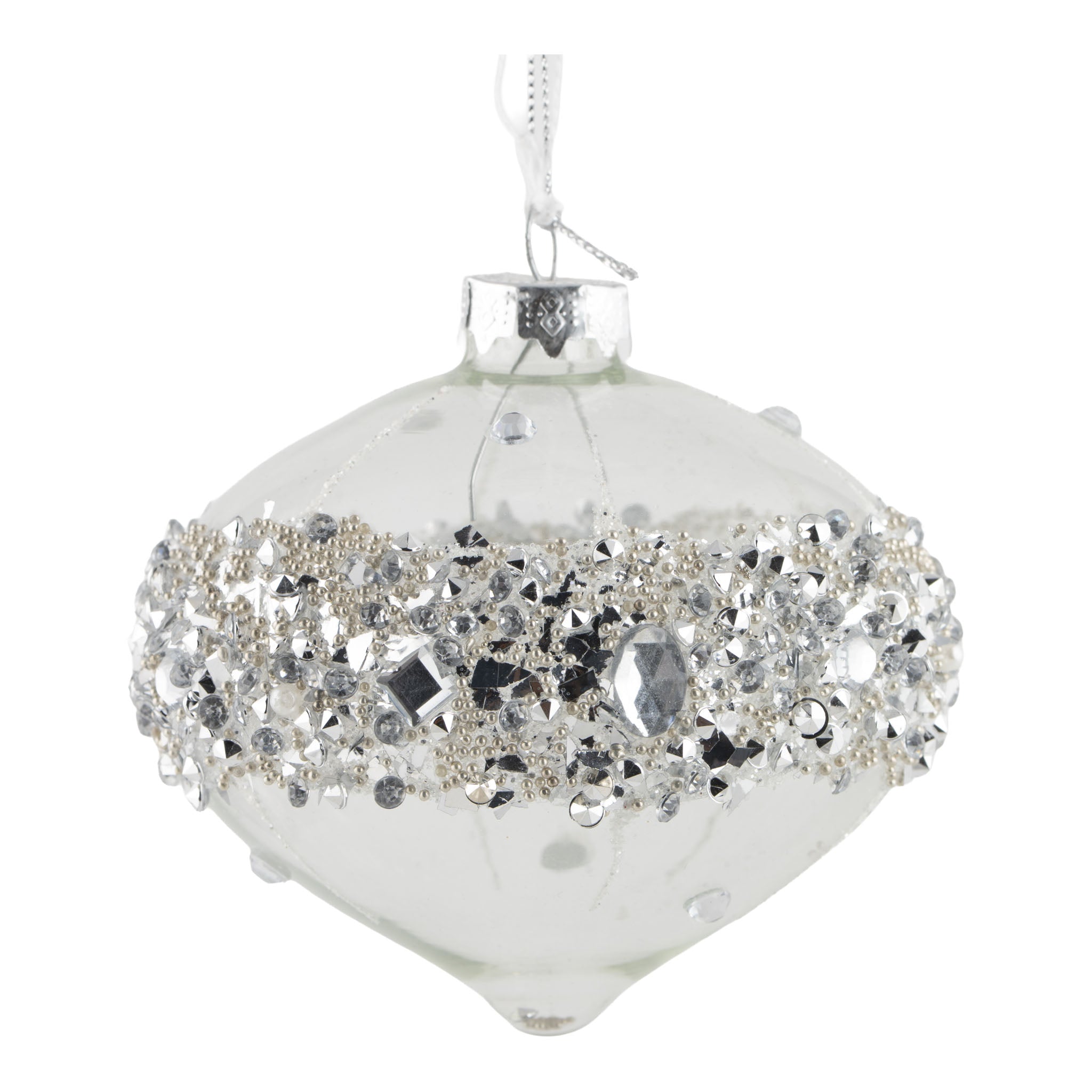 10cm Clear Silver Encrusted Drop Hanging - Seasonal Decor