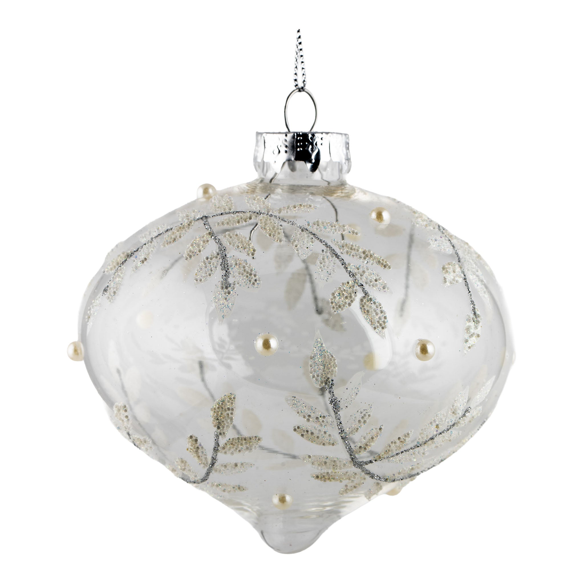 10cm Clear Encrusted White Leaf Drop Hanging - Seasonal Decor