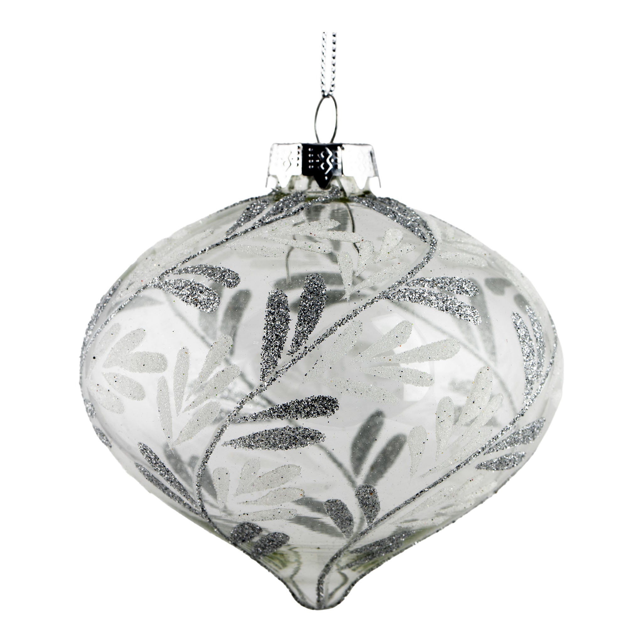 10cm Silver Encrusted Leaf Drop Hanging - Seasonal Decor