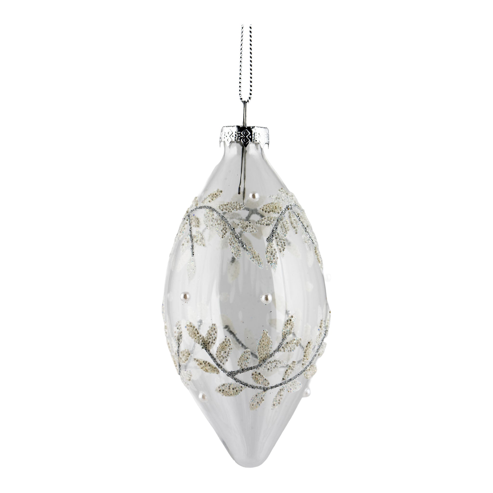 13cm Clear Encrusted White Leaf Long Drop Hanging - Seasonal Decor