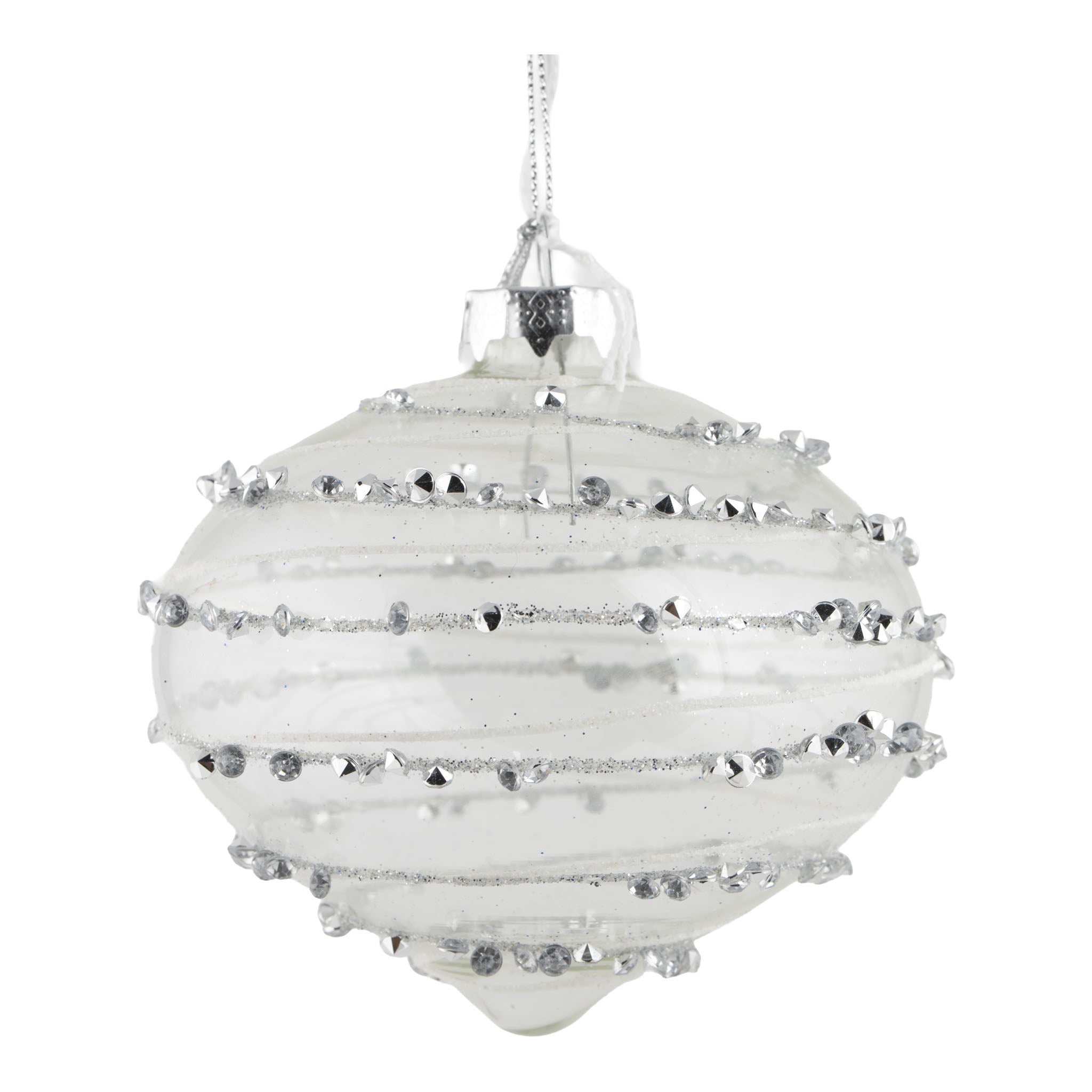 10cm Clear Silver Encrusted Swirl Drop Hanging - Seasonal Decor