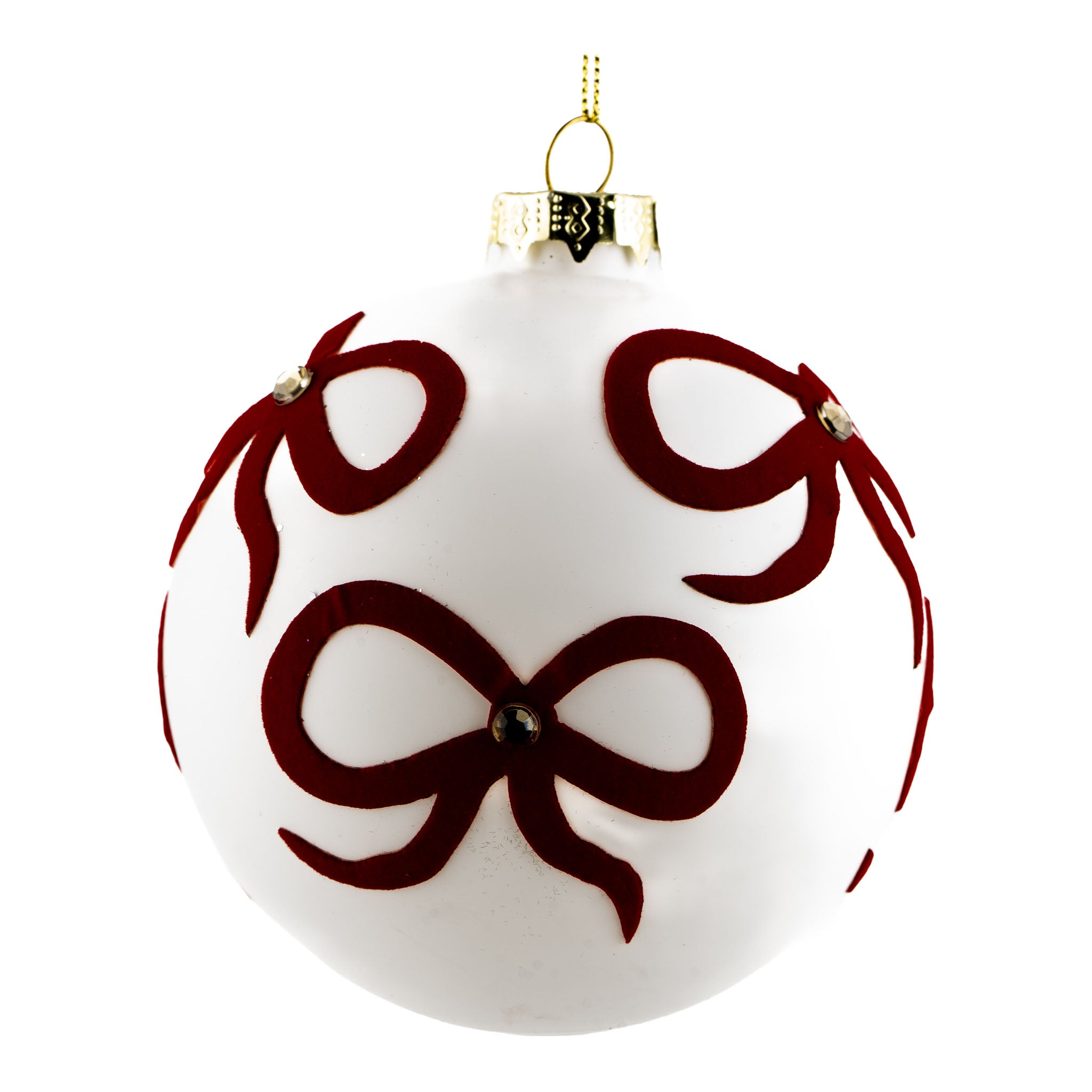 10cm White Red Bow Ball Hanging - Seasonal Decor