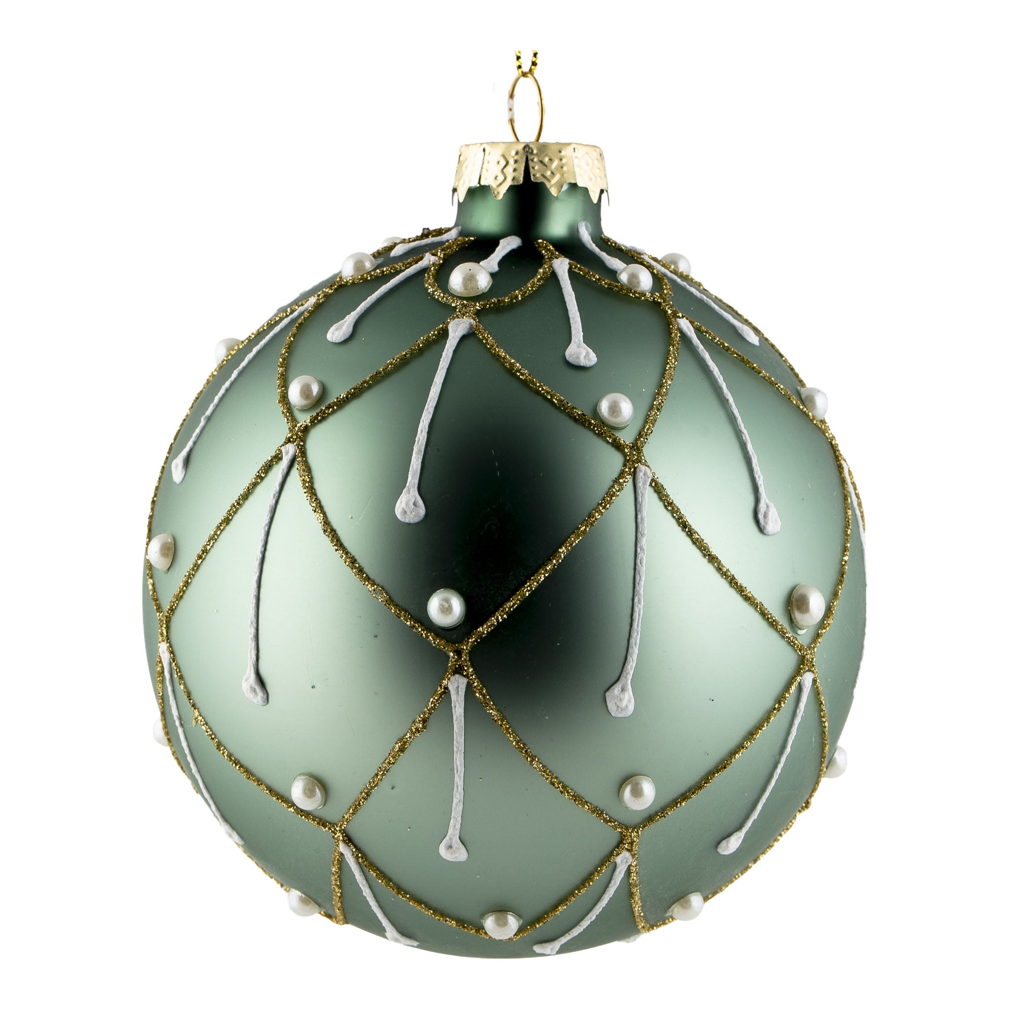 10cm Green Pearl Harlequin Ball Hanging - Seasonal Decor
