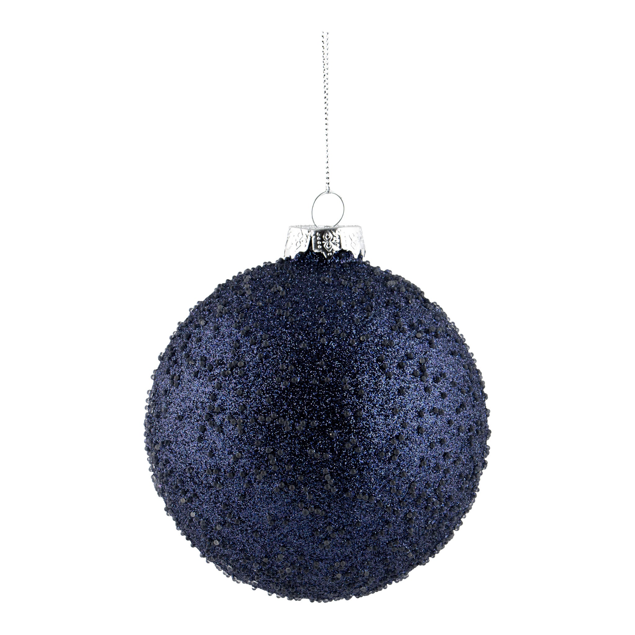 10cm Navy Encrusted Ball Hanging - Seasonal Decor