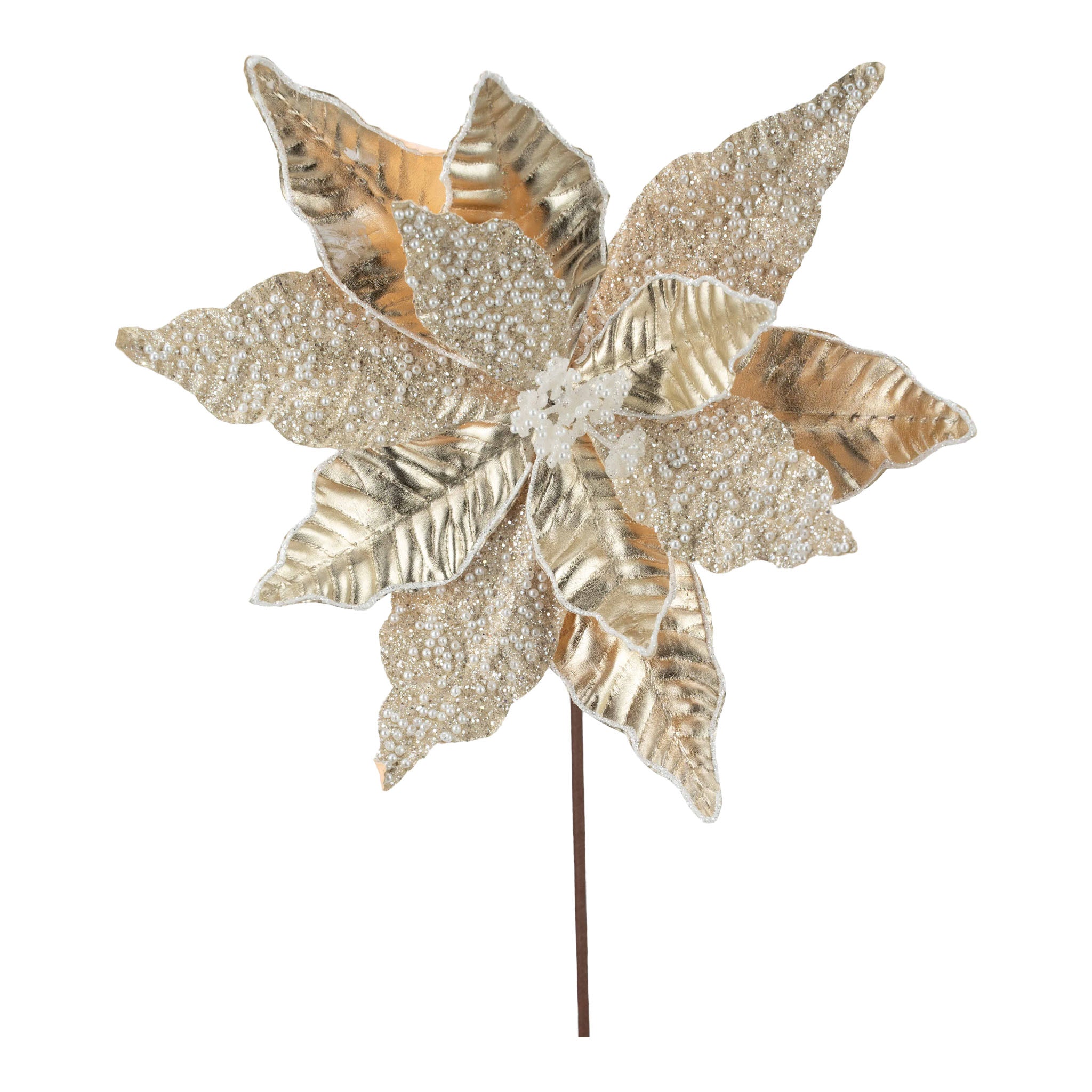 Shiny Champagne Poinsettia Flower - Seasonal Decor