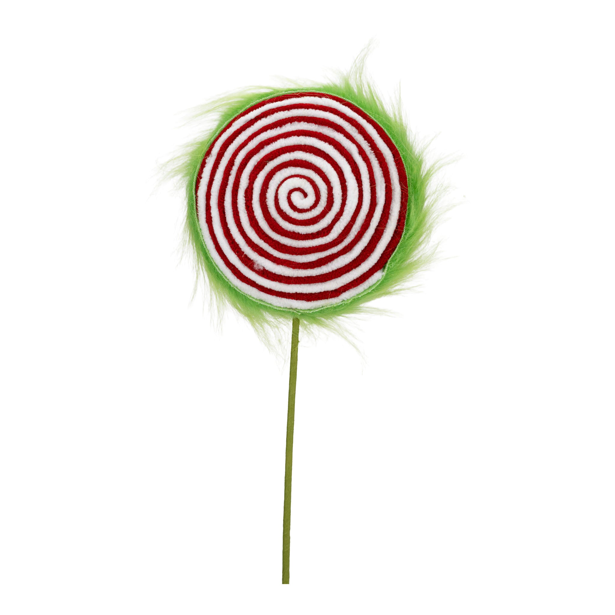 Red White Swirl Green Fluffy Lollypop - Seasonal Decor
