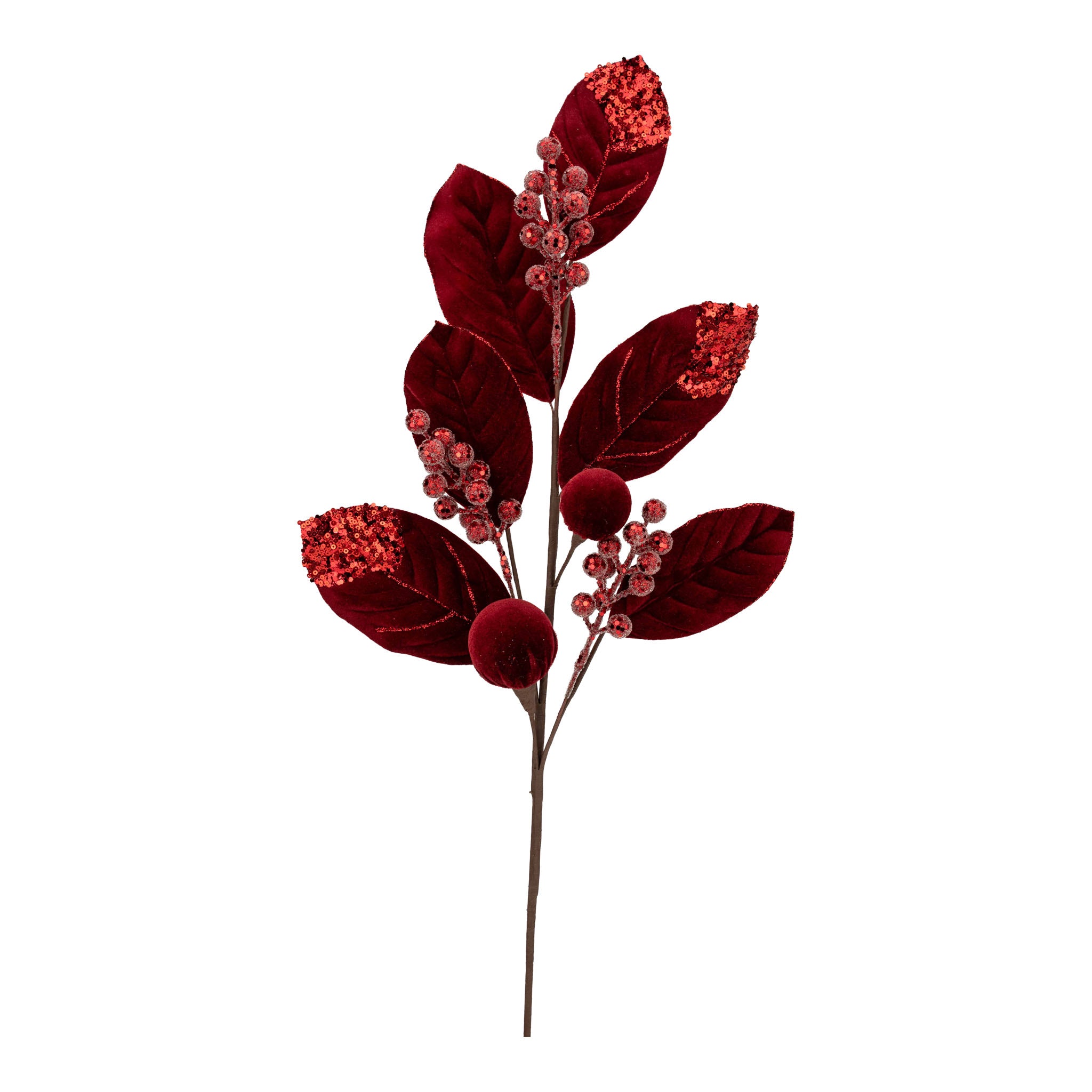 Burgundy Ball Leaf Spray - Seasonal Decor